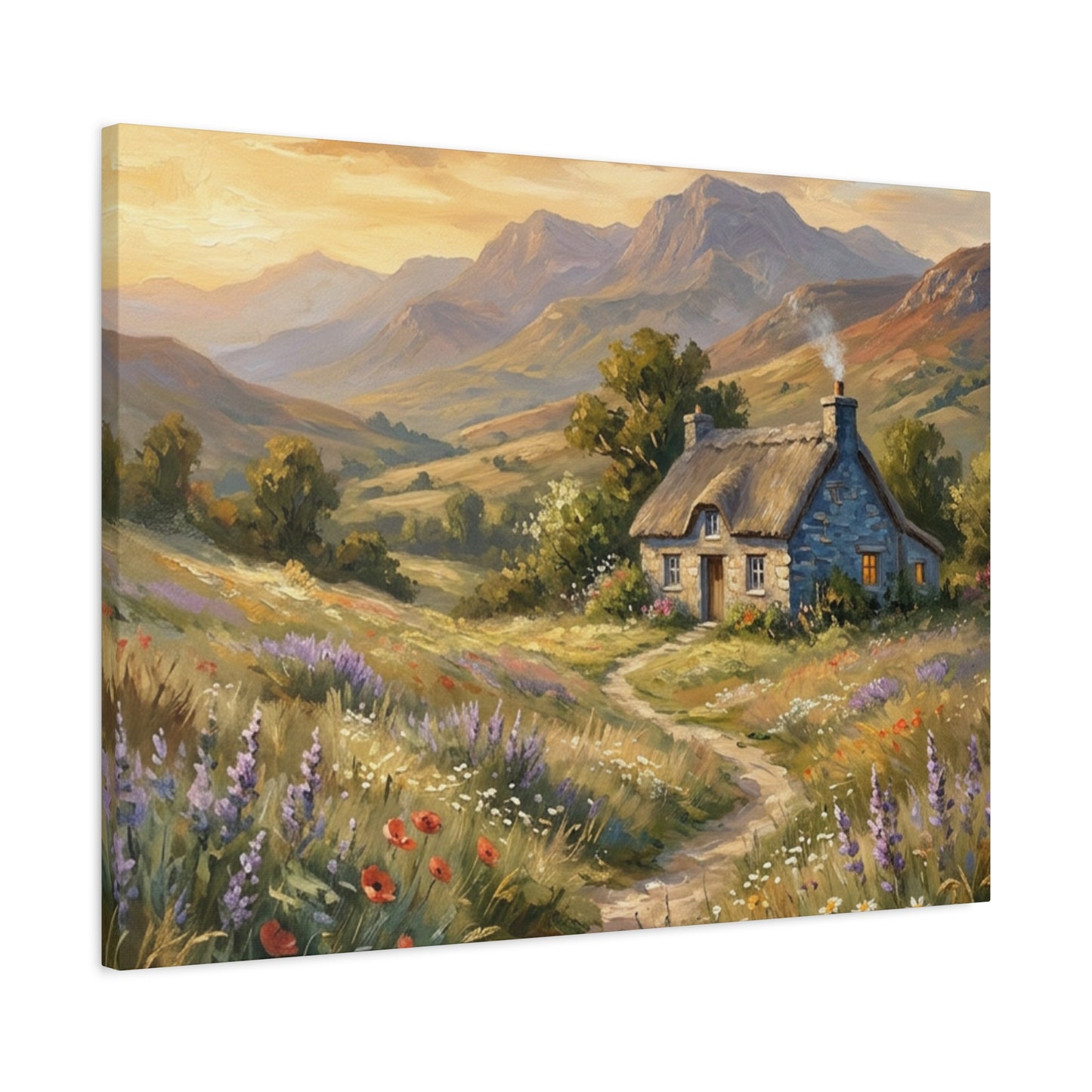 Countryside Cottage Canvas Wall Art — Tranquil Rustic Landscape Print