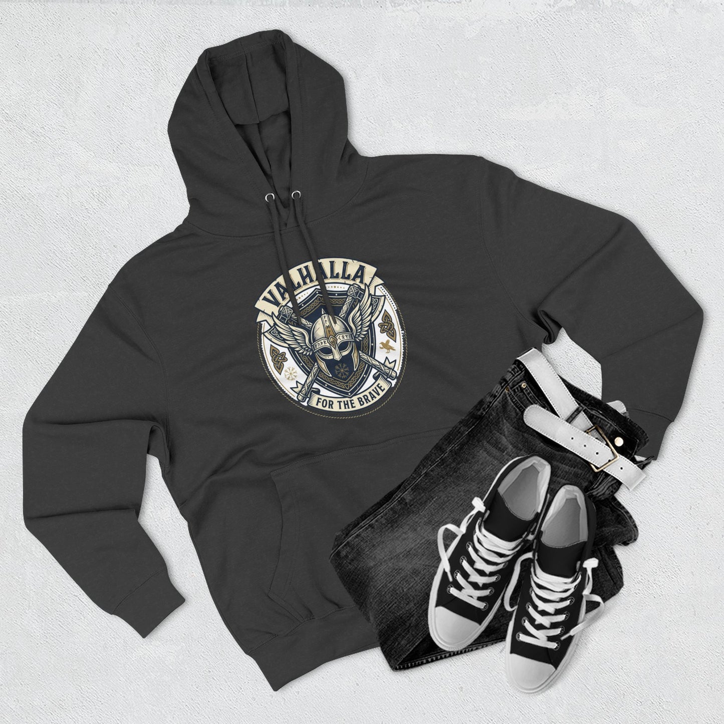 Viking Valhalla Skull Hoodie – "For the Brave" Graphic Fleece Hoodie