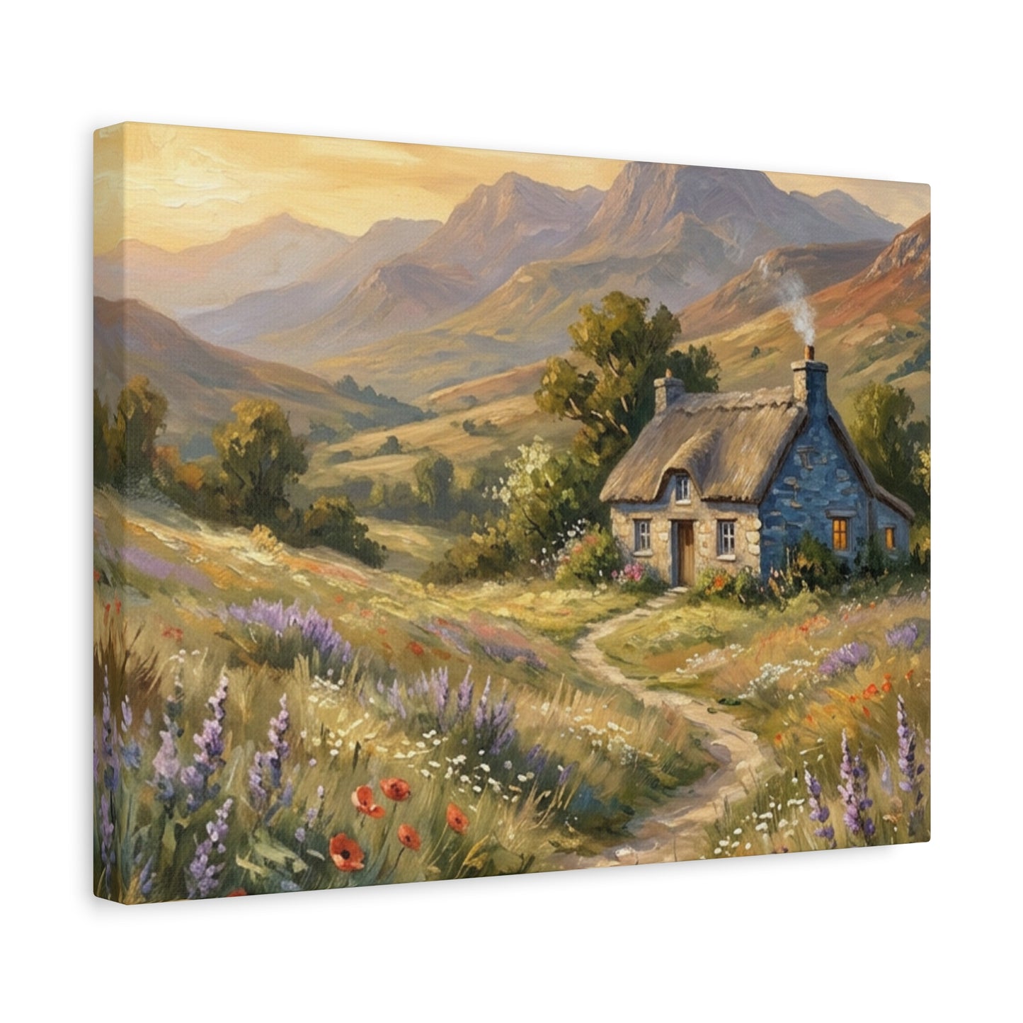 Countryside Cottage Canvas Wall Art — Tranquil Rustic Landscape Print
