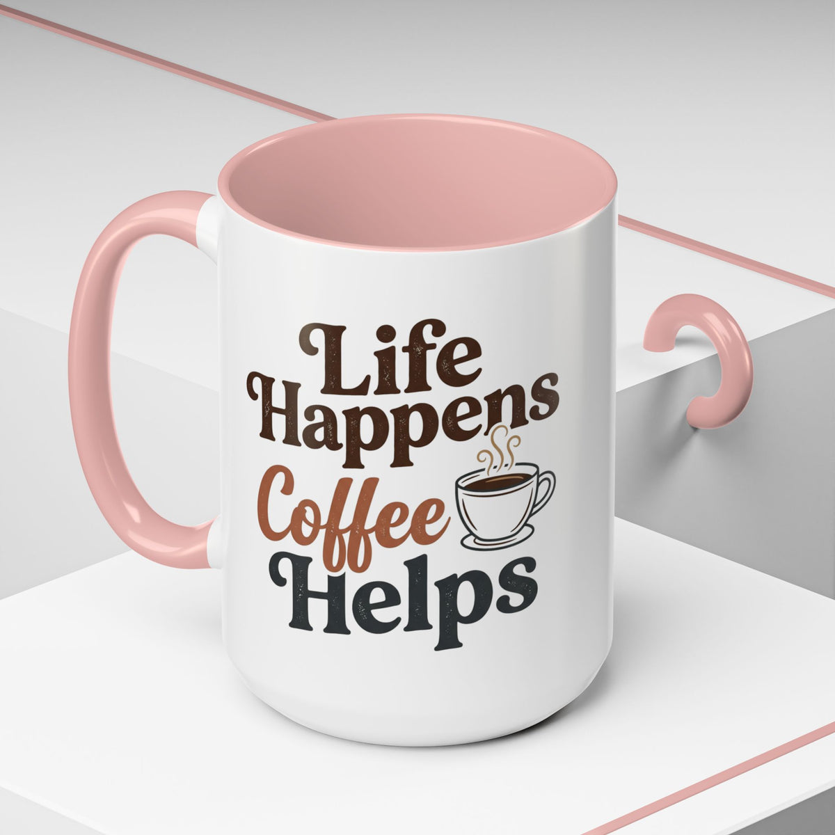 Coffee Mug — "Life Happens, Coffee Helps" Accent Ceramic Mug (11/15oz)
