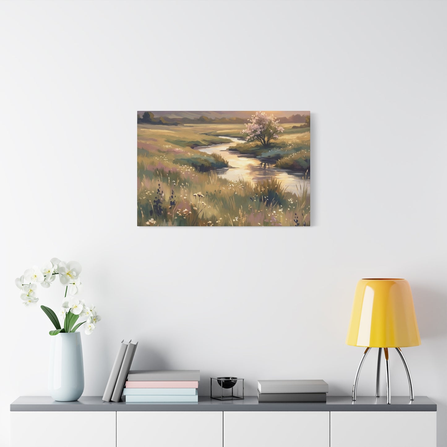 Serene Meadow Stream Matte Canvas Art — Stretched Wall Decor