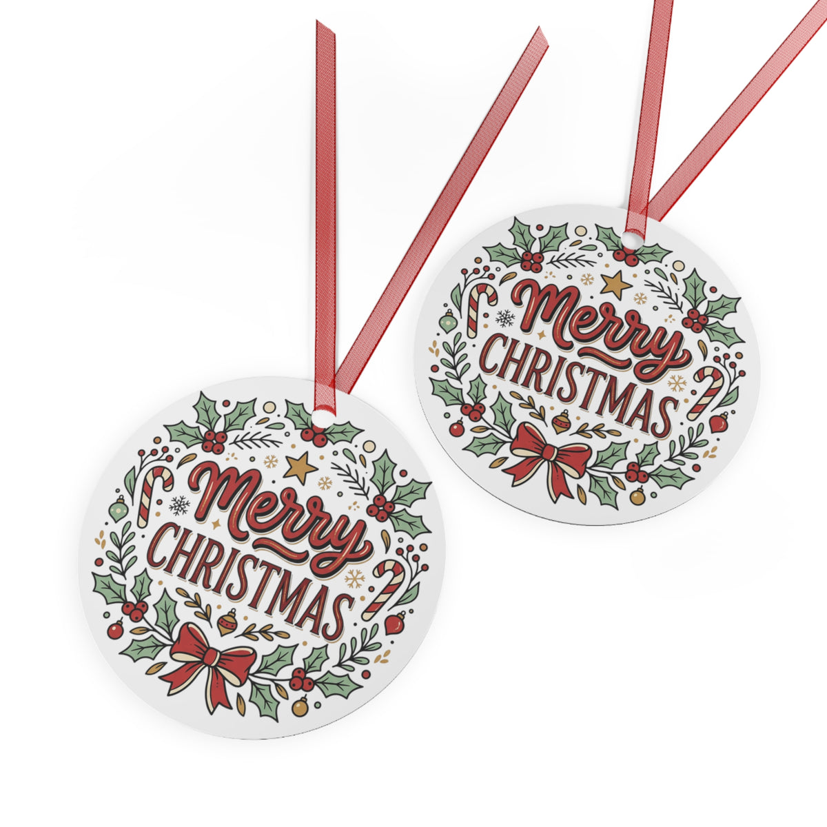Merry Christmas Metal Ornament — Festive Holiday Tree Decoration