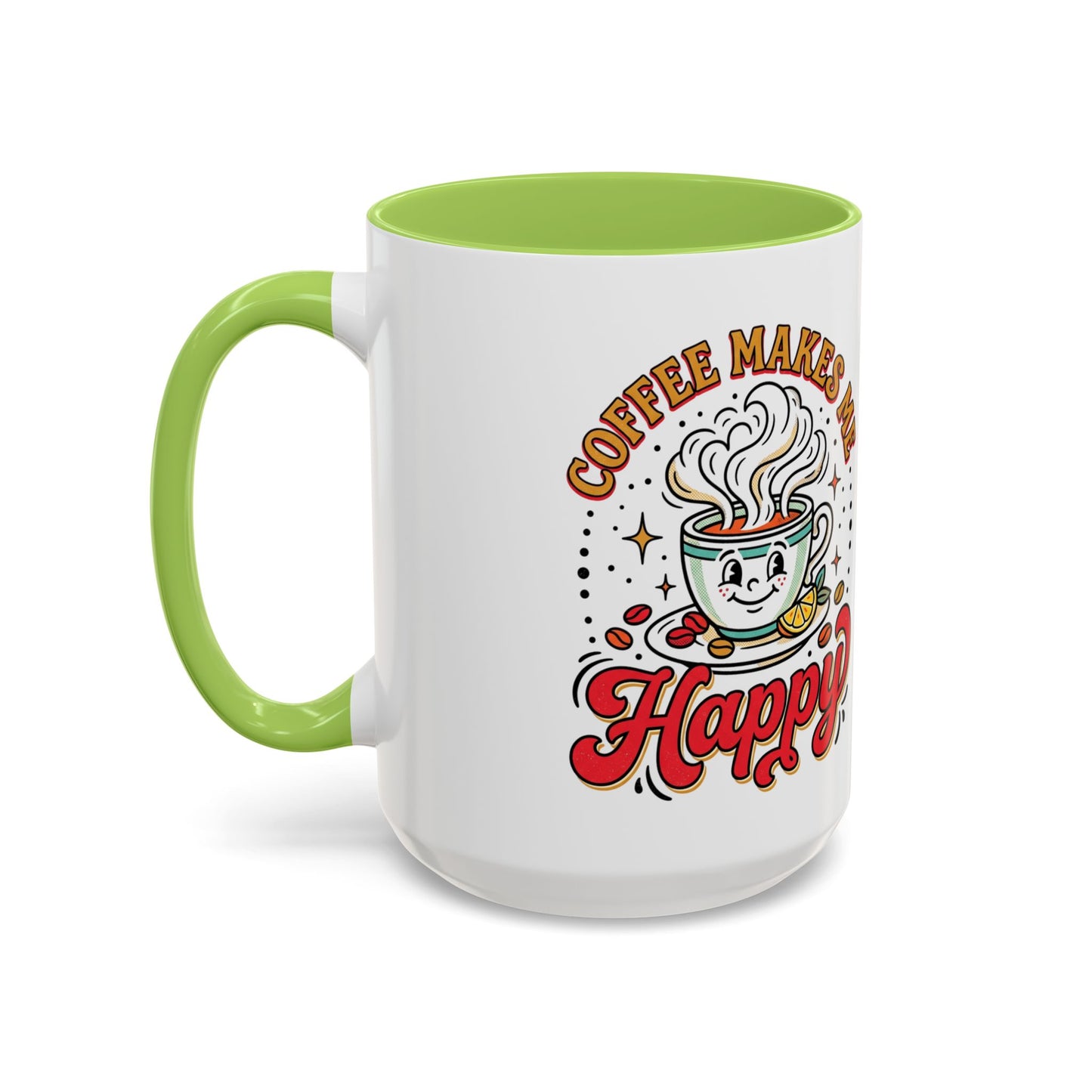 Coffee Mug — "Coffee Makes Me Happy" Cute Retro Accent Mug (11/15oz)