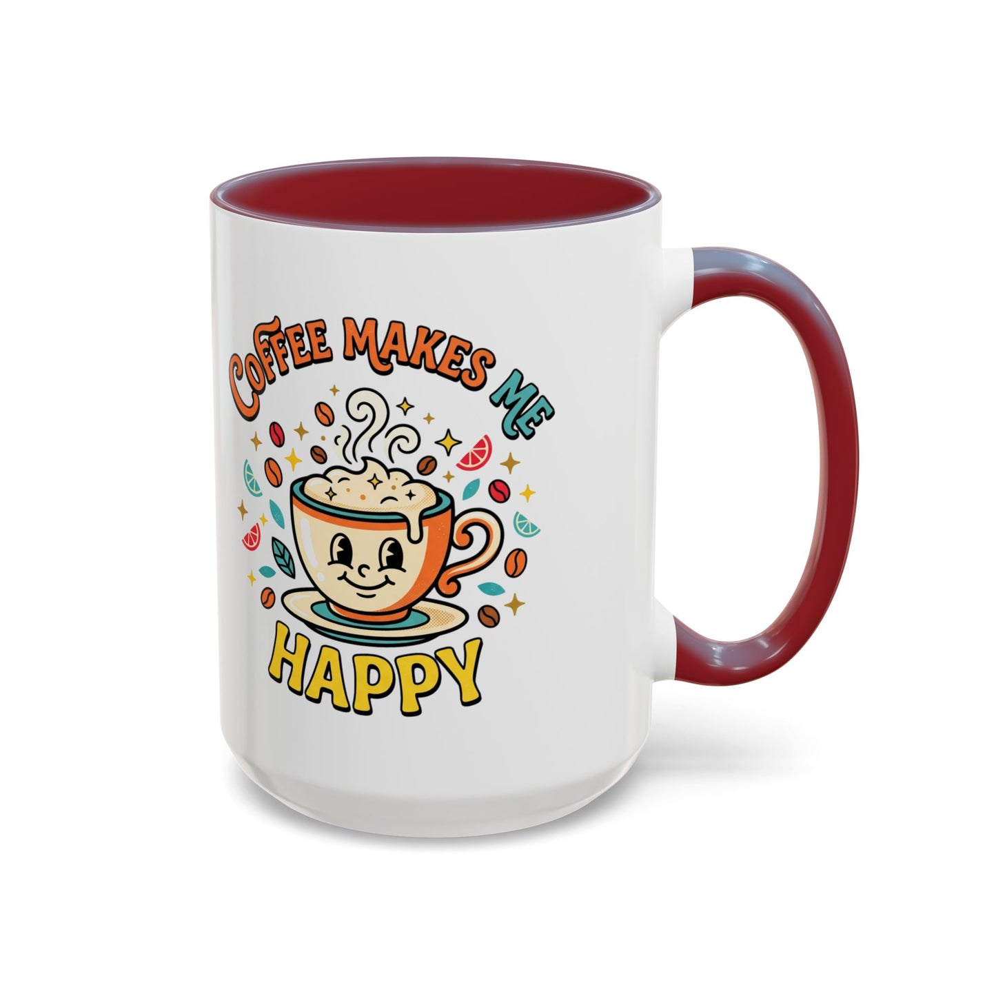 Coffee Mug — "Coffee Makes Me Happy" Cute Retro Accent Mug (11/15oz)