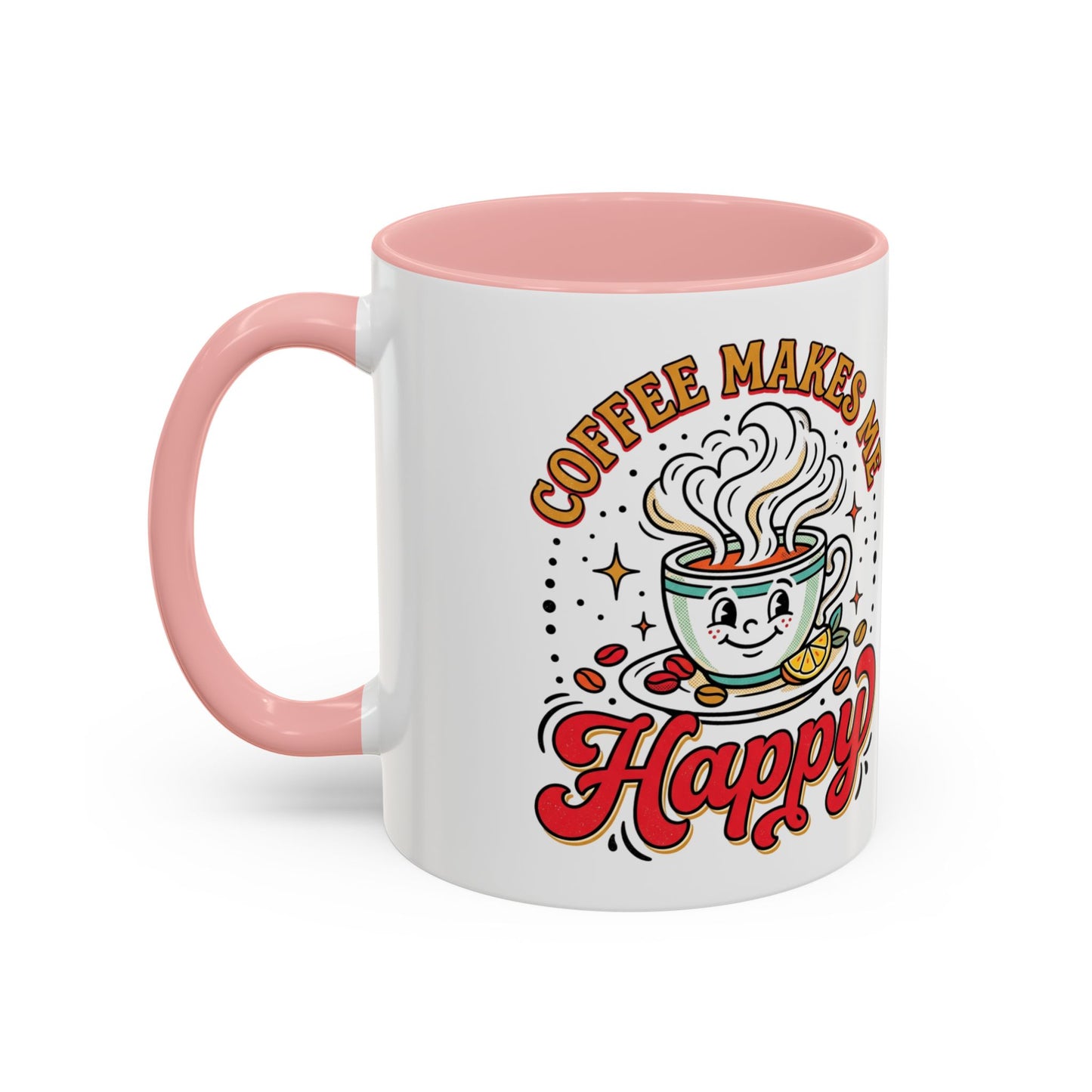 Coffee Mug — "Coffee Makes Me Happy" Cute Retro Accent Mug (11/15oz)
