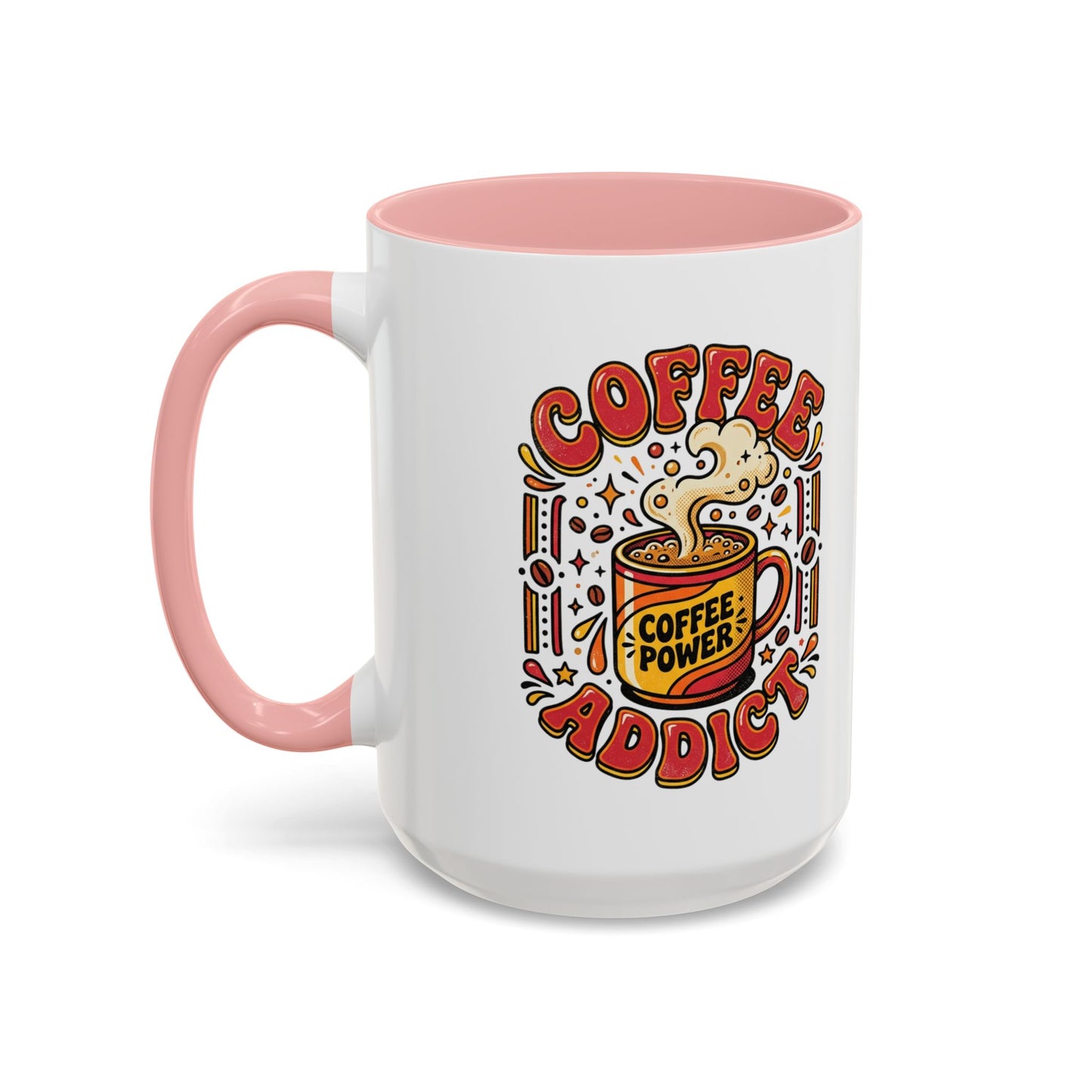 Coffee Addict Accent Mug — "Coffee Power" Retro Coffee Lover Gift (11oz/15oz)