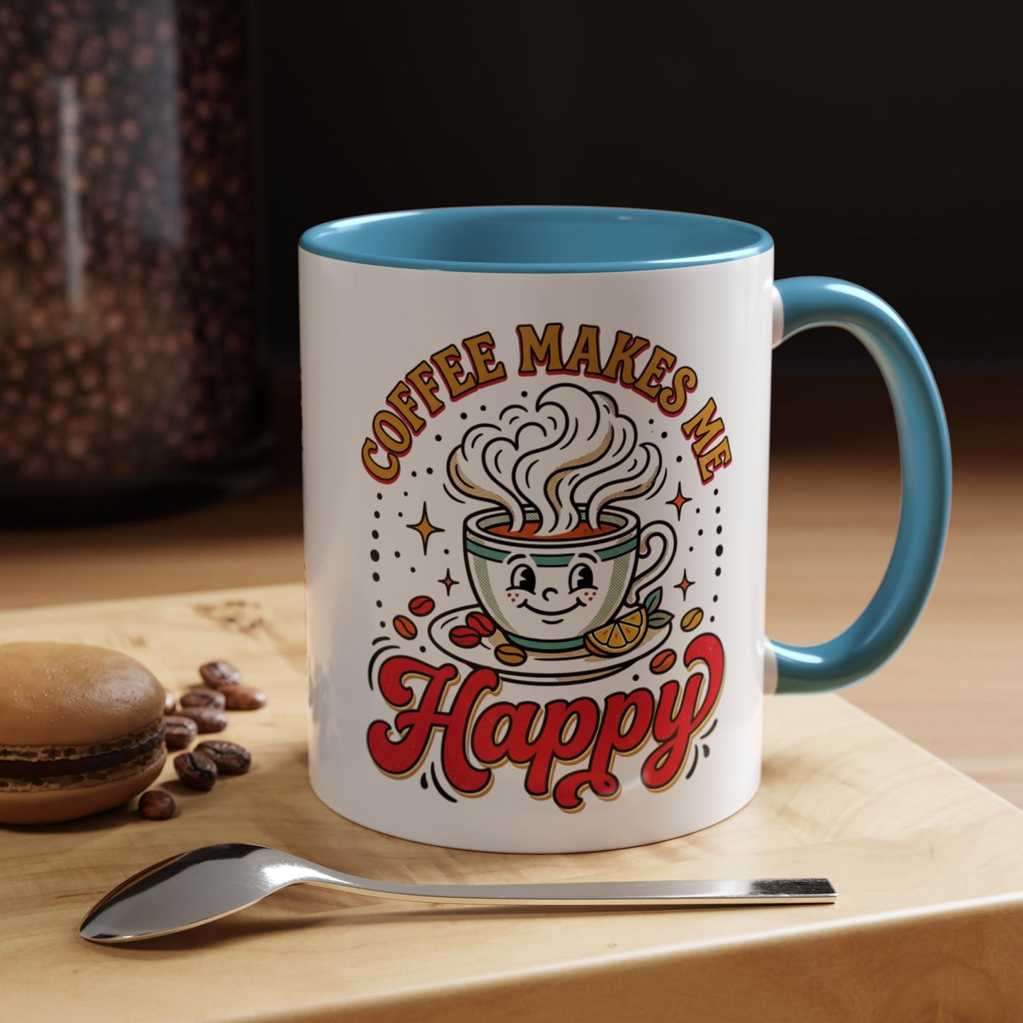 Coffee Mug — "Coffee Makes Me Happy" Cute Retro Accent Mug (11/15oz)