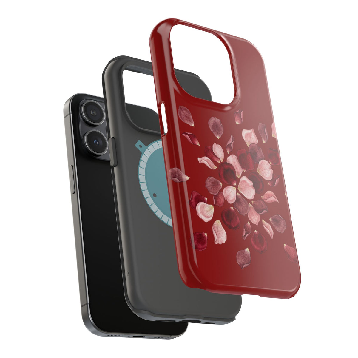 Phone Case — Red Floral Petal Magnetic Impact-Resistant Cover