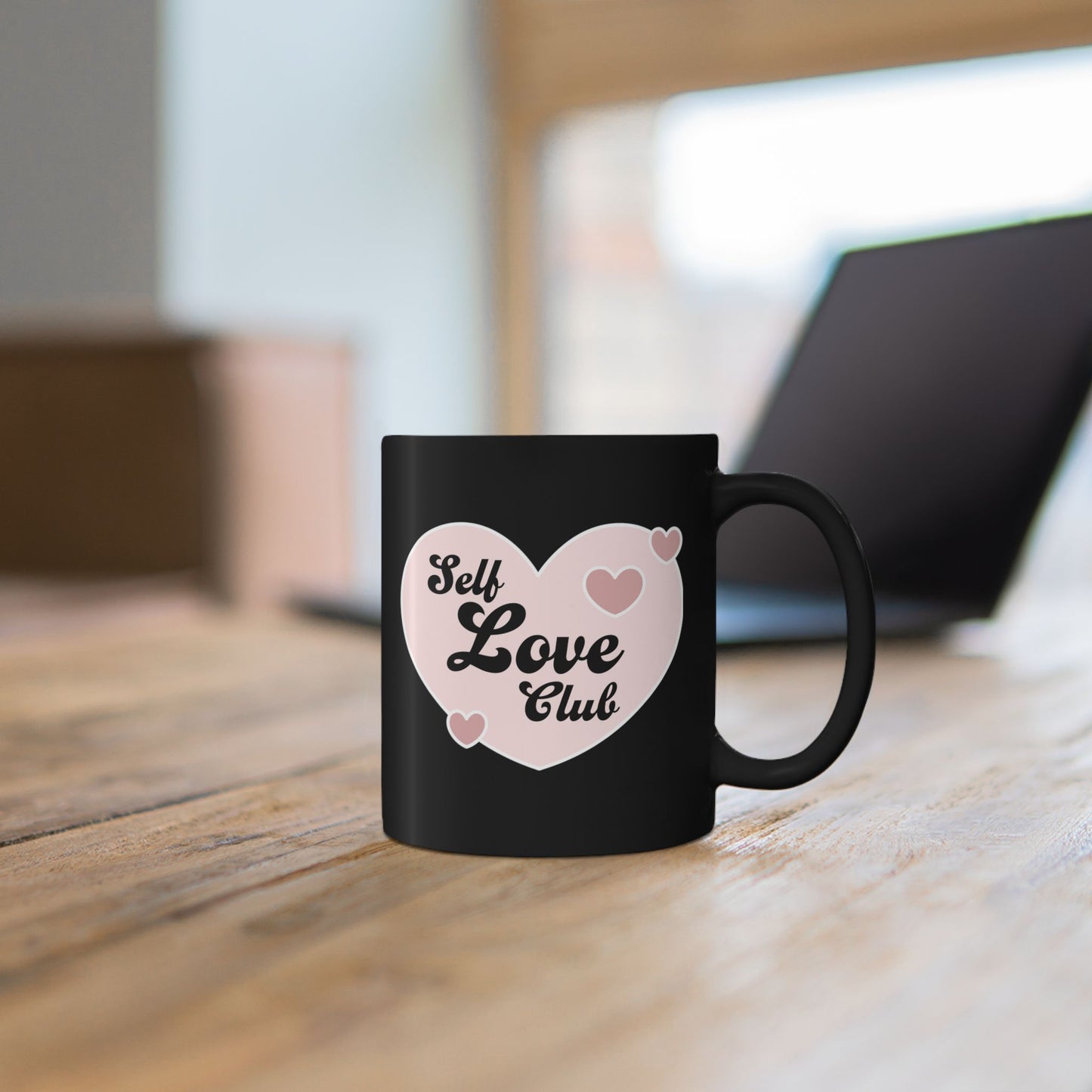 Self Love Club Black Mug – Heart Graphic Coffee Cup (11oz & 15oz)