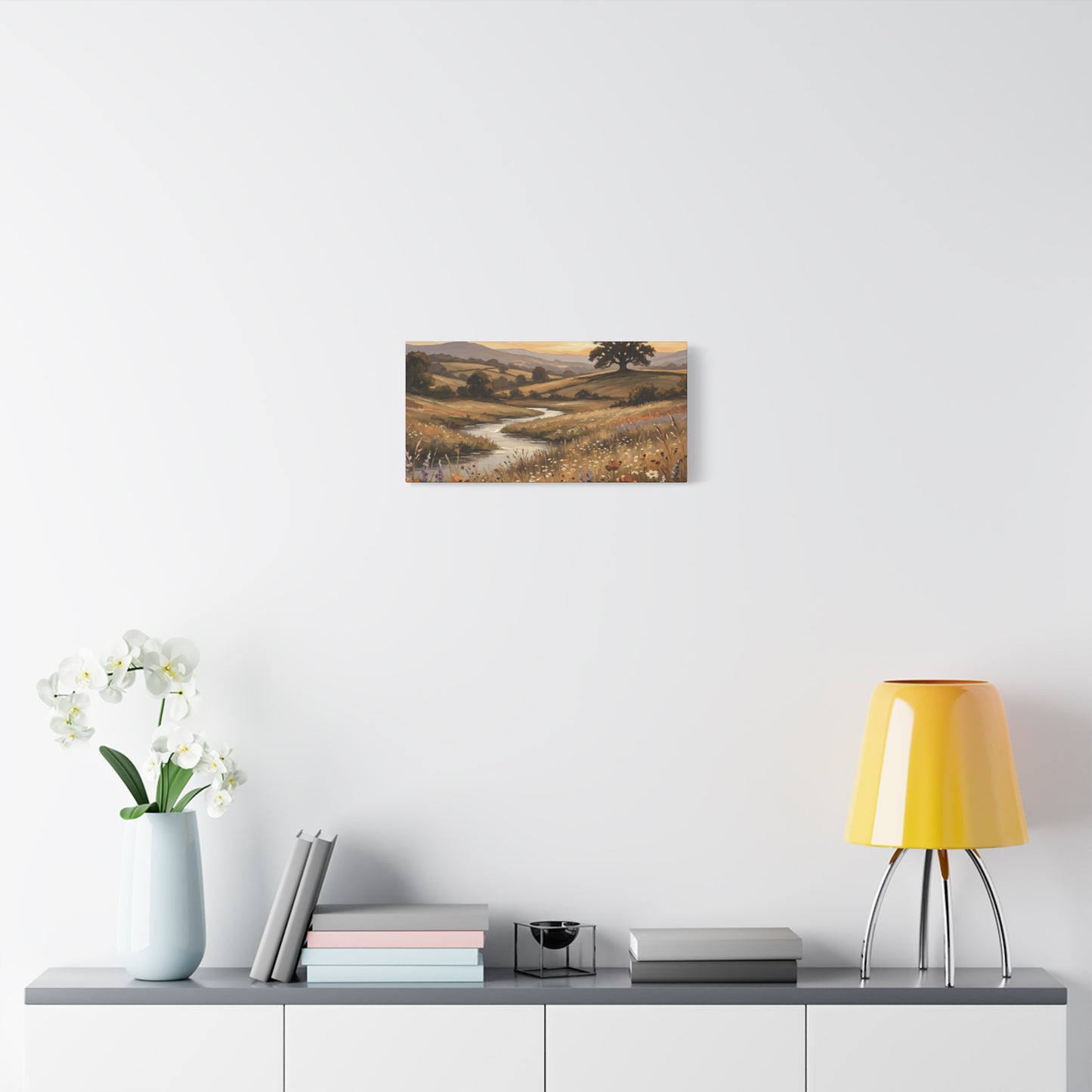 Golden Meadow River Canvas Wall Art — Stretched Matte Print