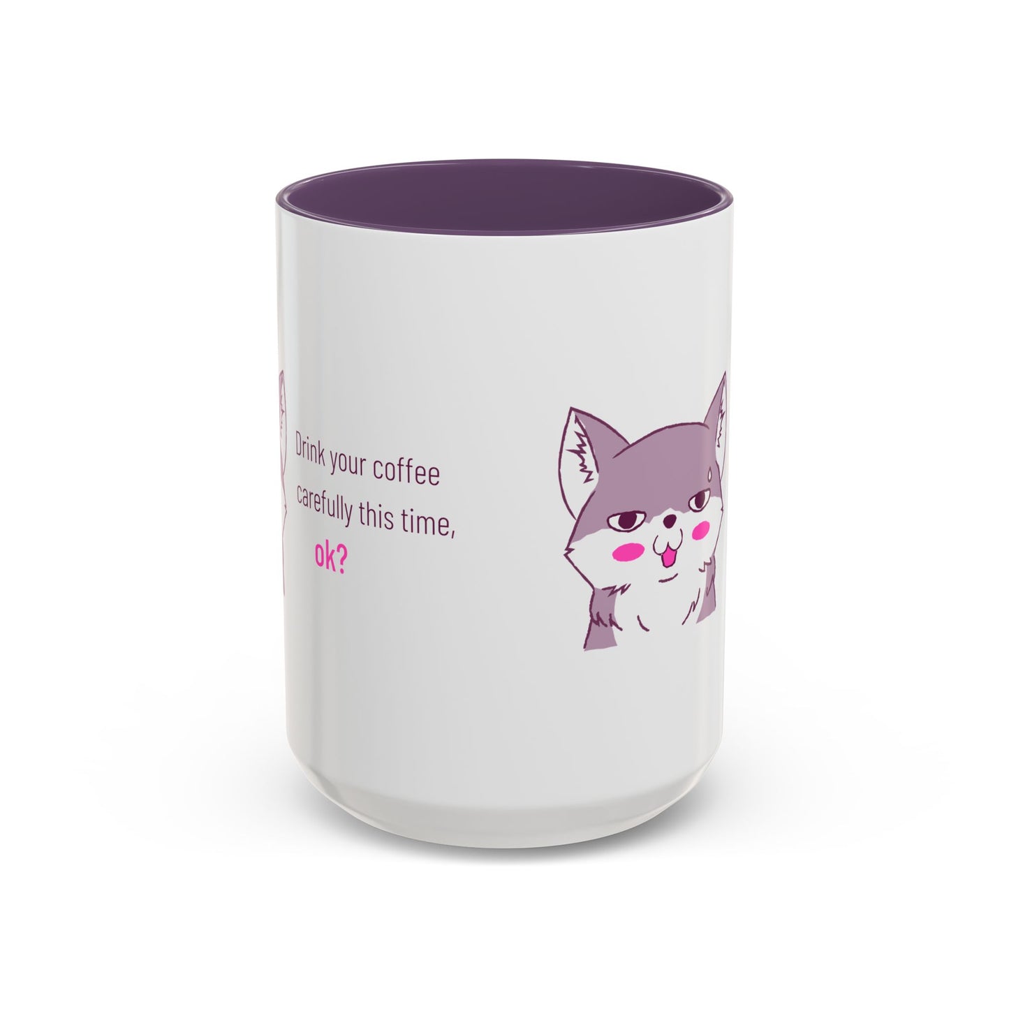 Accent Coffee Mug — Cute Shy Fox Design "Drink your coffee carefully this time, ok?"