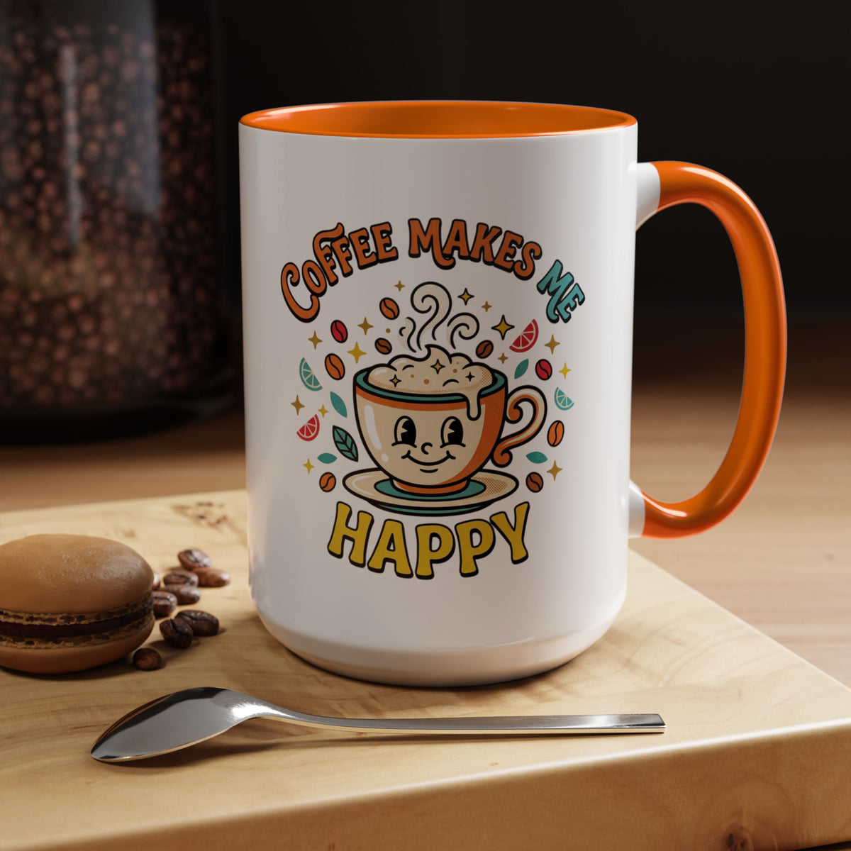 Coffee Mug — "Coffee Makes Me Happy" Cute Retro Accent Mug (11/15oz)