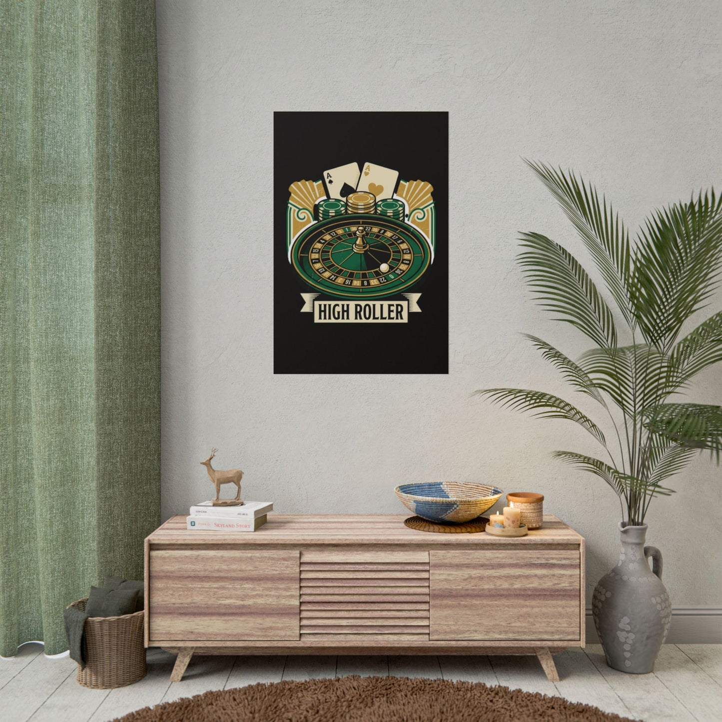 High Roller Casino Poster — Roulette & Cards Wall Art