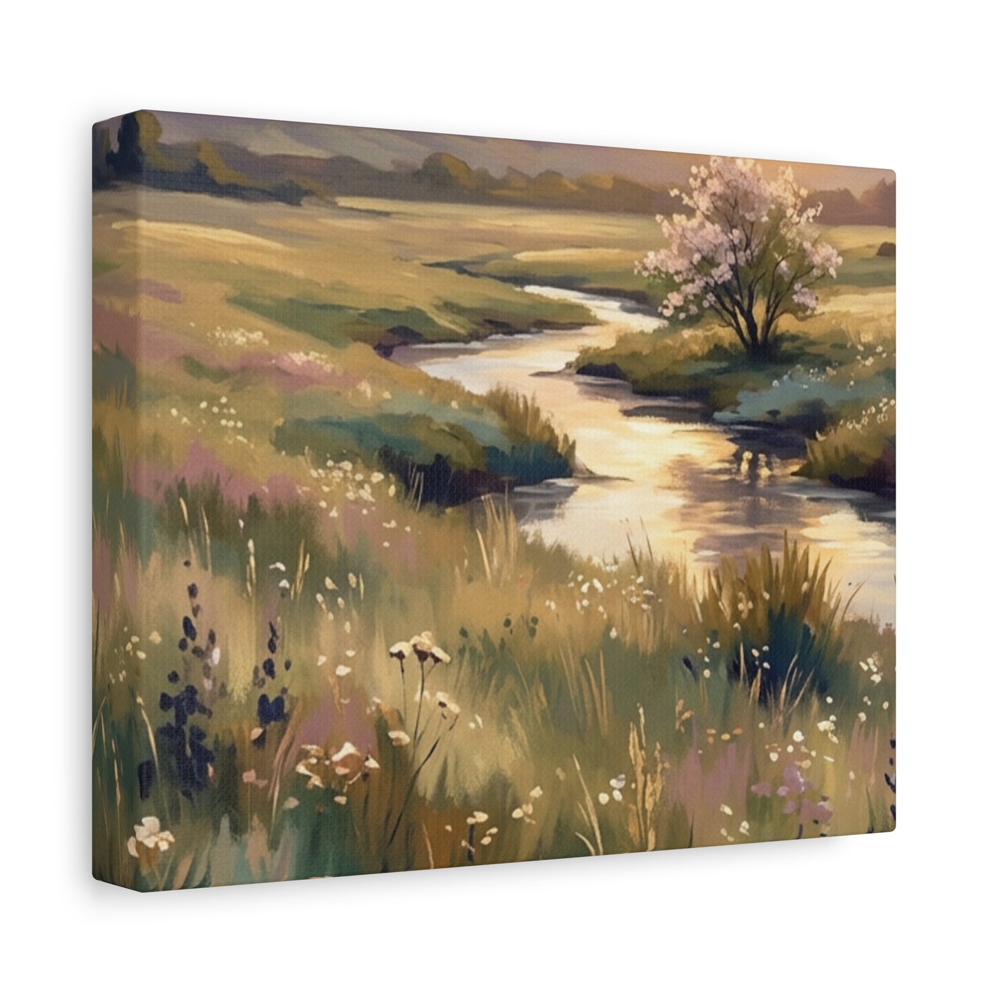Serene Meadow Stream Matte Canvas Art — Stretched Wall Decor