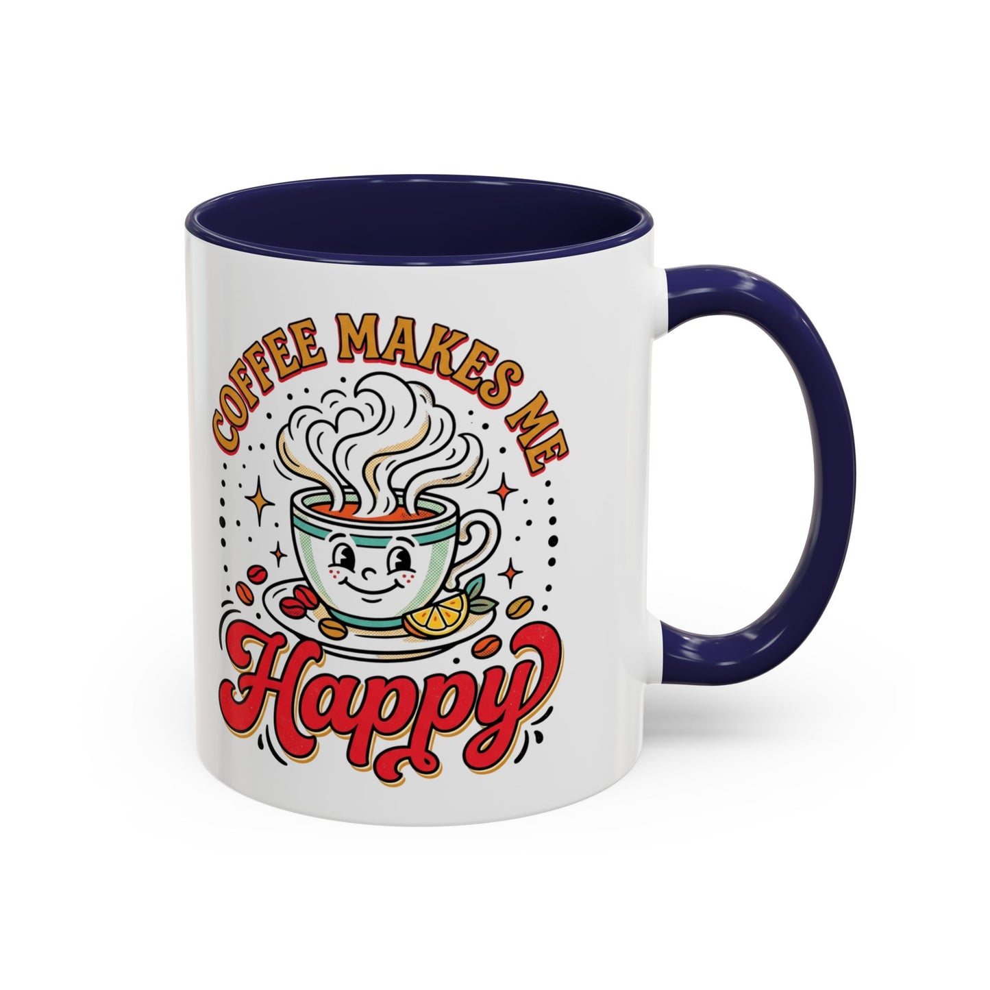 Coffee Mug — "Coffee Makes Me Happy" Cute Retro Accent Mug (11/15oz)