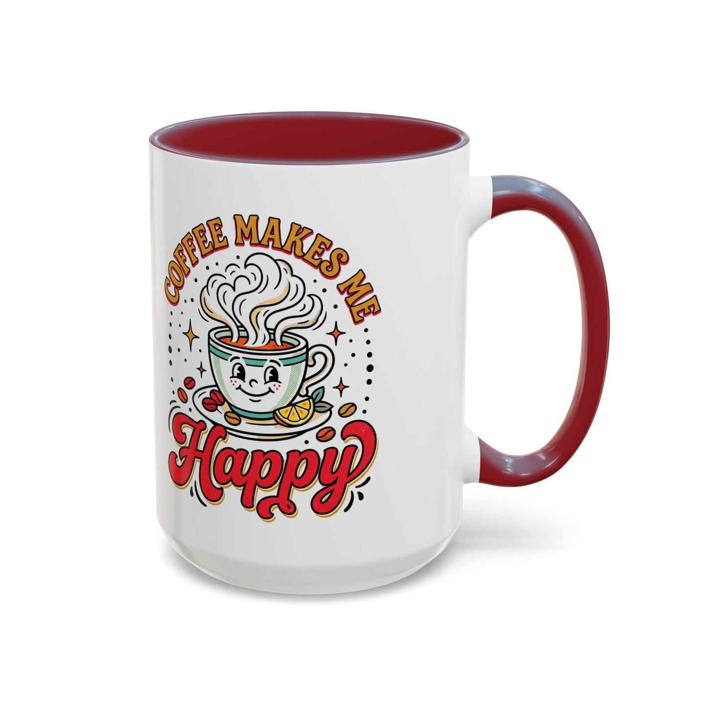 Coffee Mug — "Coffee Makes Me Happy" Cute Retro Accent Mug (11/15oz)