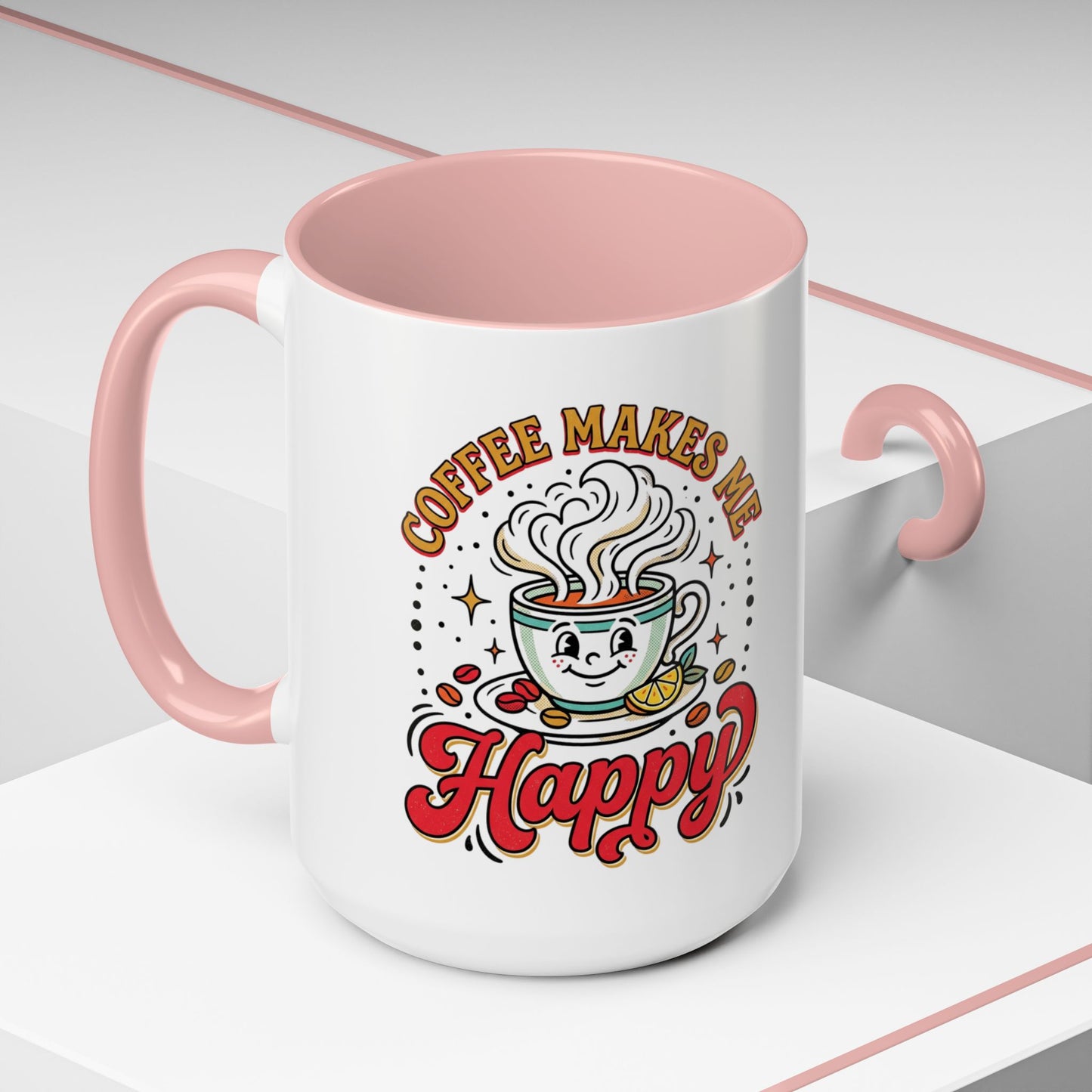 Coffee Mug — "Coffee Makes Me Happy" Cute Retro Accent Mug (11/15oz)