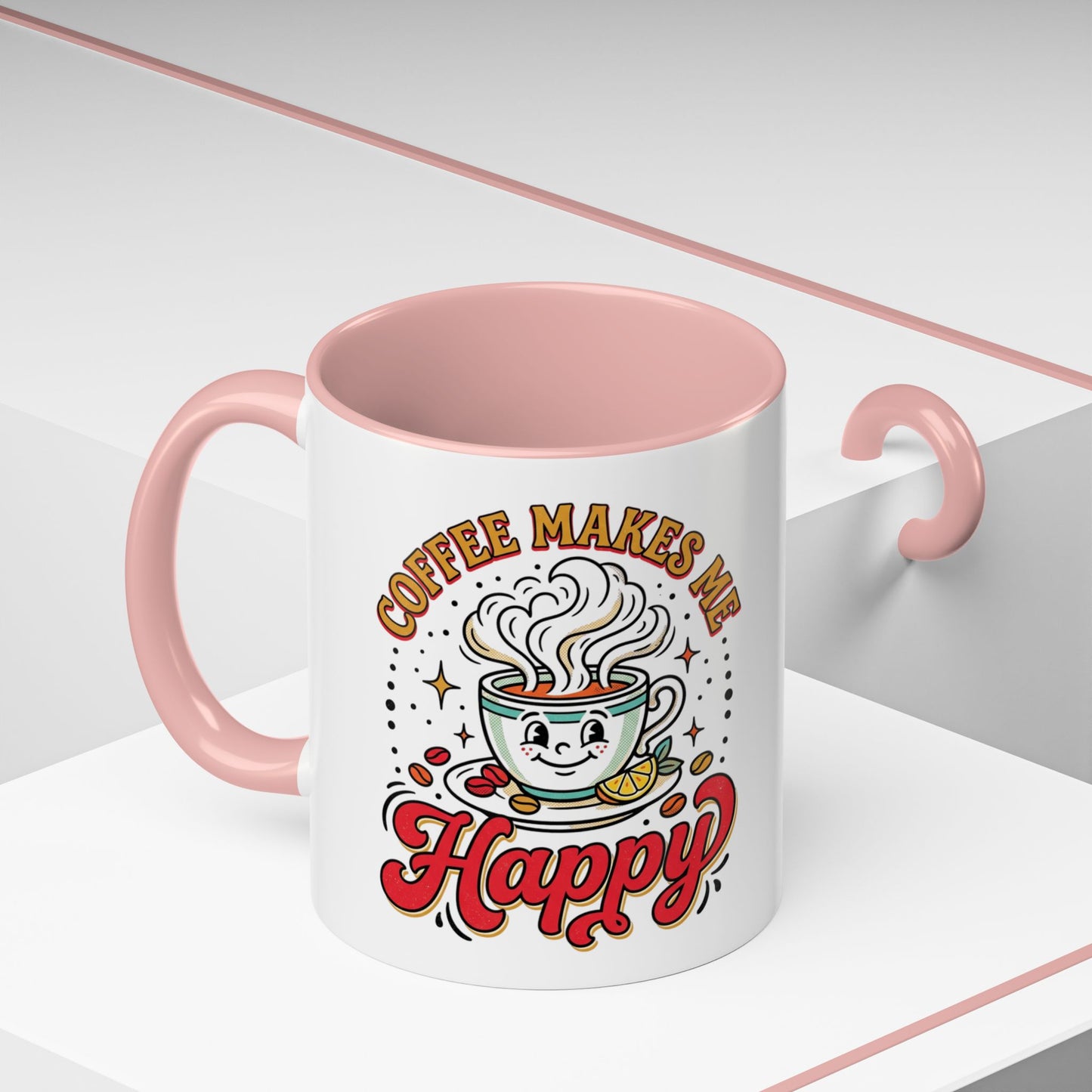 Coffee Mug — "Coffee Makes Me Happy" Cute Retro Accent Mug (11/15oz)