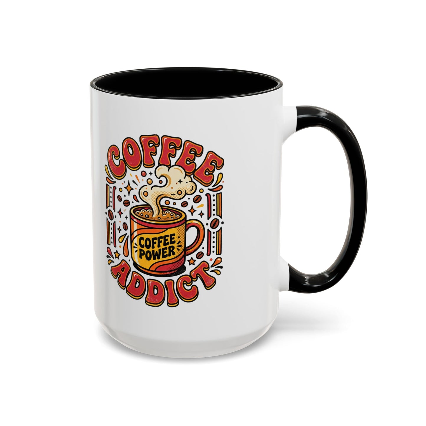 Coffee Addict Accent Mug — "Coffee Power" Retro Coffee Lover Gift (11oz/15oz)