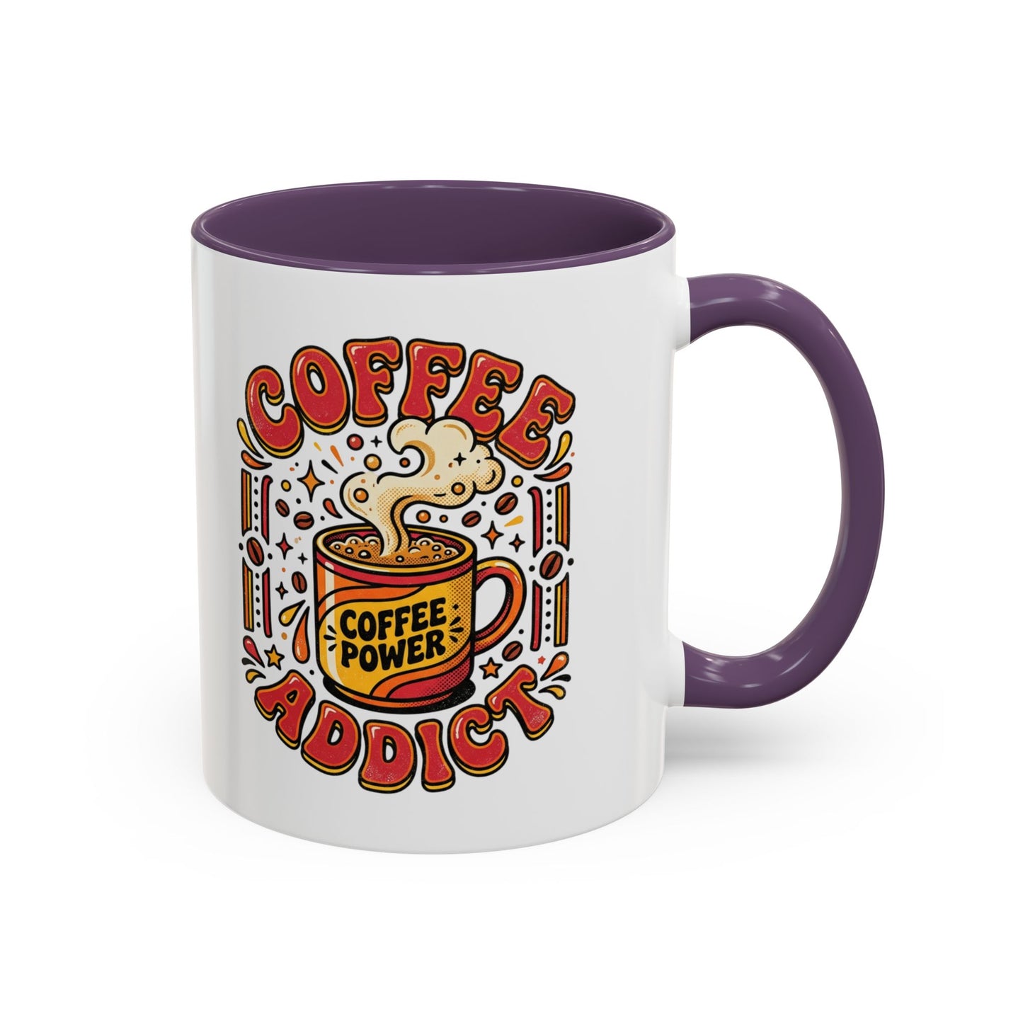 Coffee Addict Accent Mug — "Coffee Power" Retro Coffee Lover Gift (11oz/15oz)