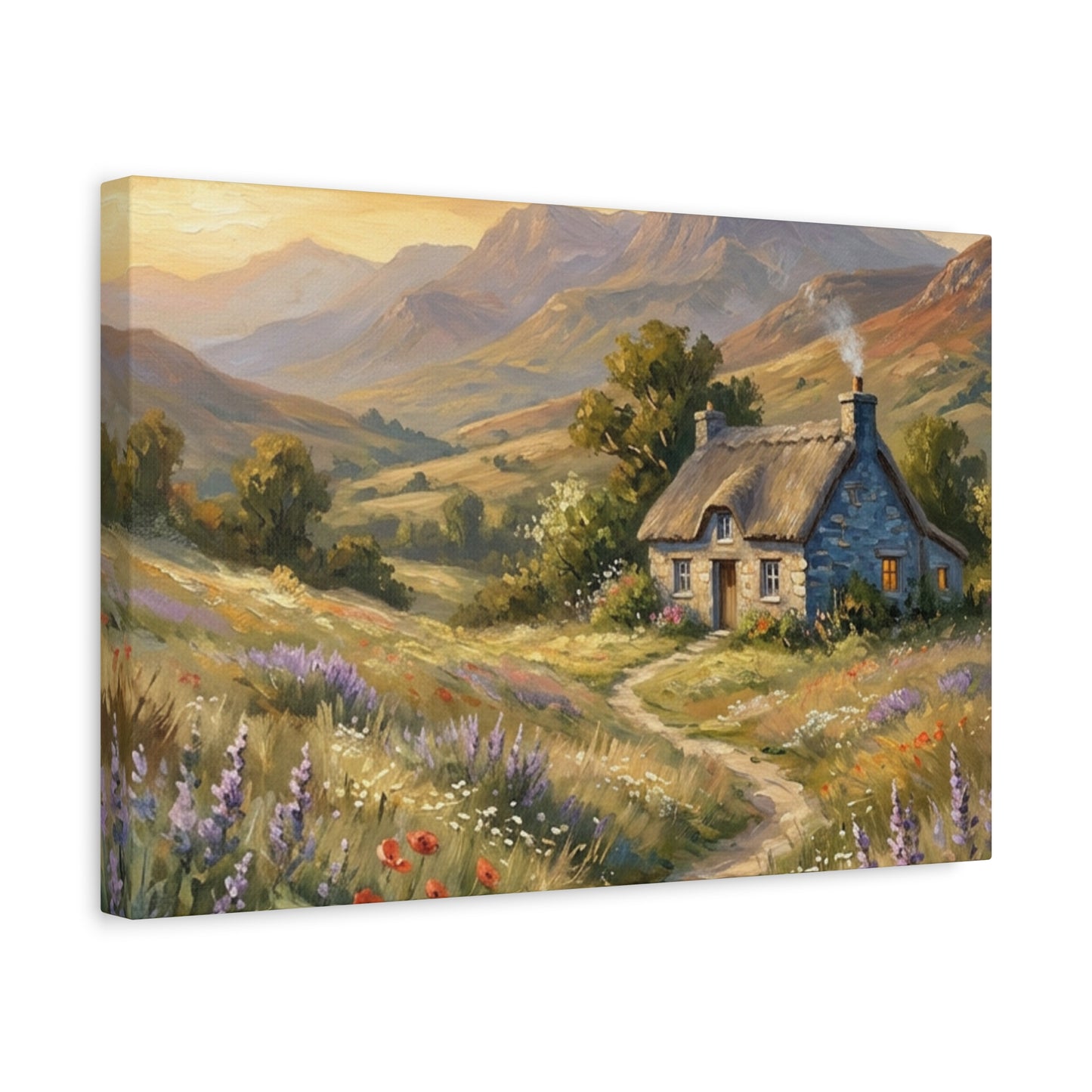 Countryside Cottage Canvas Wall Art — Tranquil Rustic Landscape Print