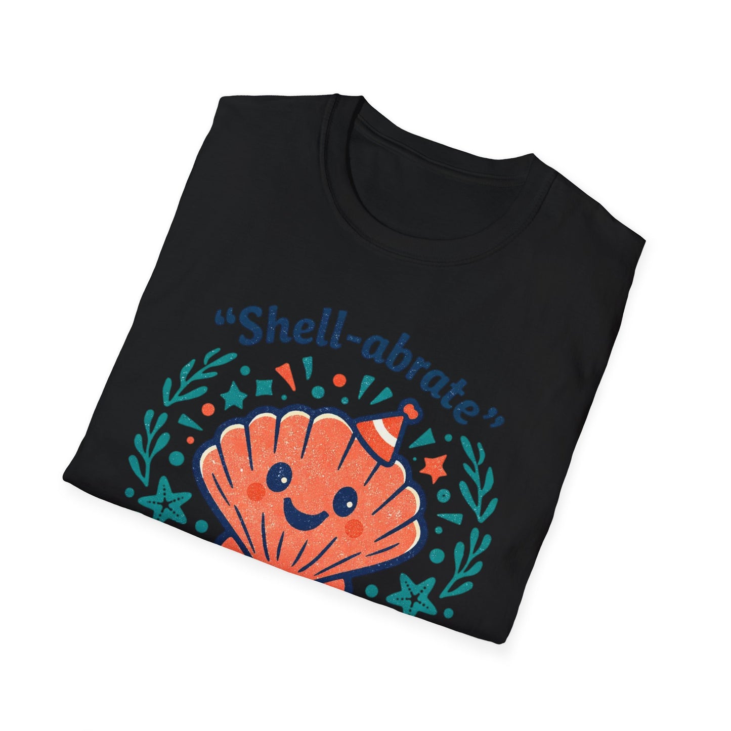 Shell-abrate Happy Seashell T-Shirt — "life's little moments" Cute Beach Graphic Tee