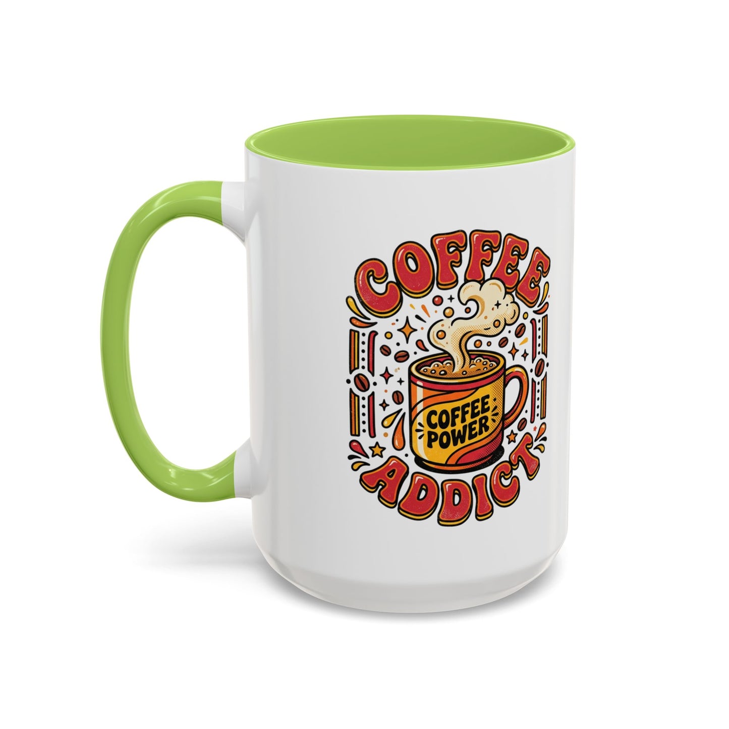 Coffee Addict Accent Mug — "Coffee Power" Retro Coffee Lover Gift (11oz/15oz)