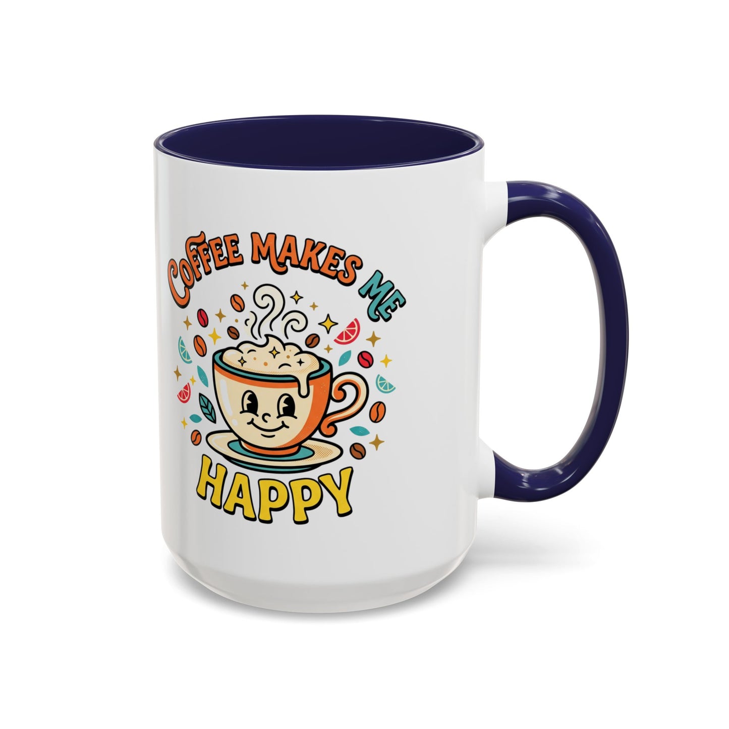 Coffee Mug — "Coffee Makes Me Happy" Cute Retro Accent Mug (11/15oz)