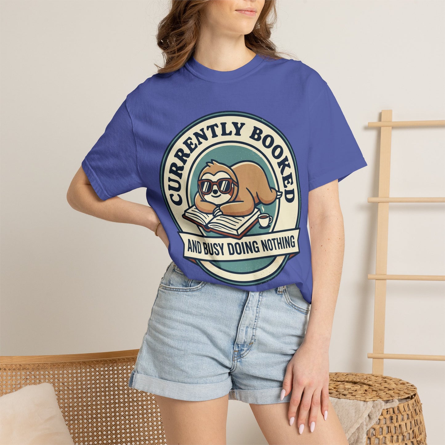 Currently Booked Sloth T-Shirt — "Currently Booked and Busy Doing Nothing" Graphic Tee for Readers
