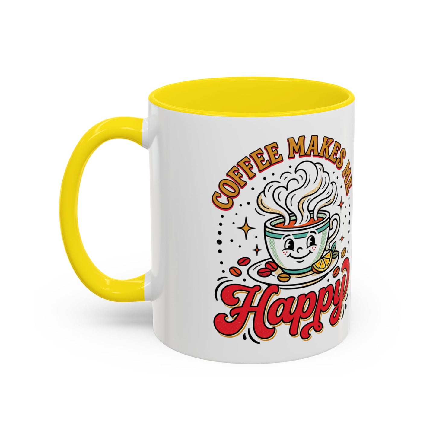 Coffee Mug — "Coffee Makes Me Happy" Cute Retro Accent Mug (11/15oz)