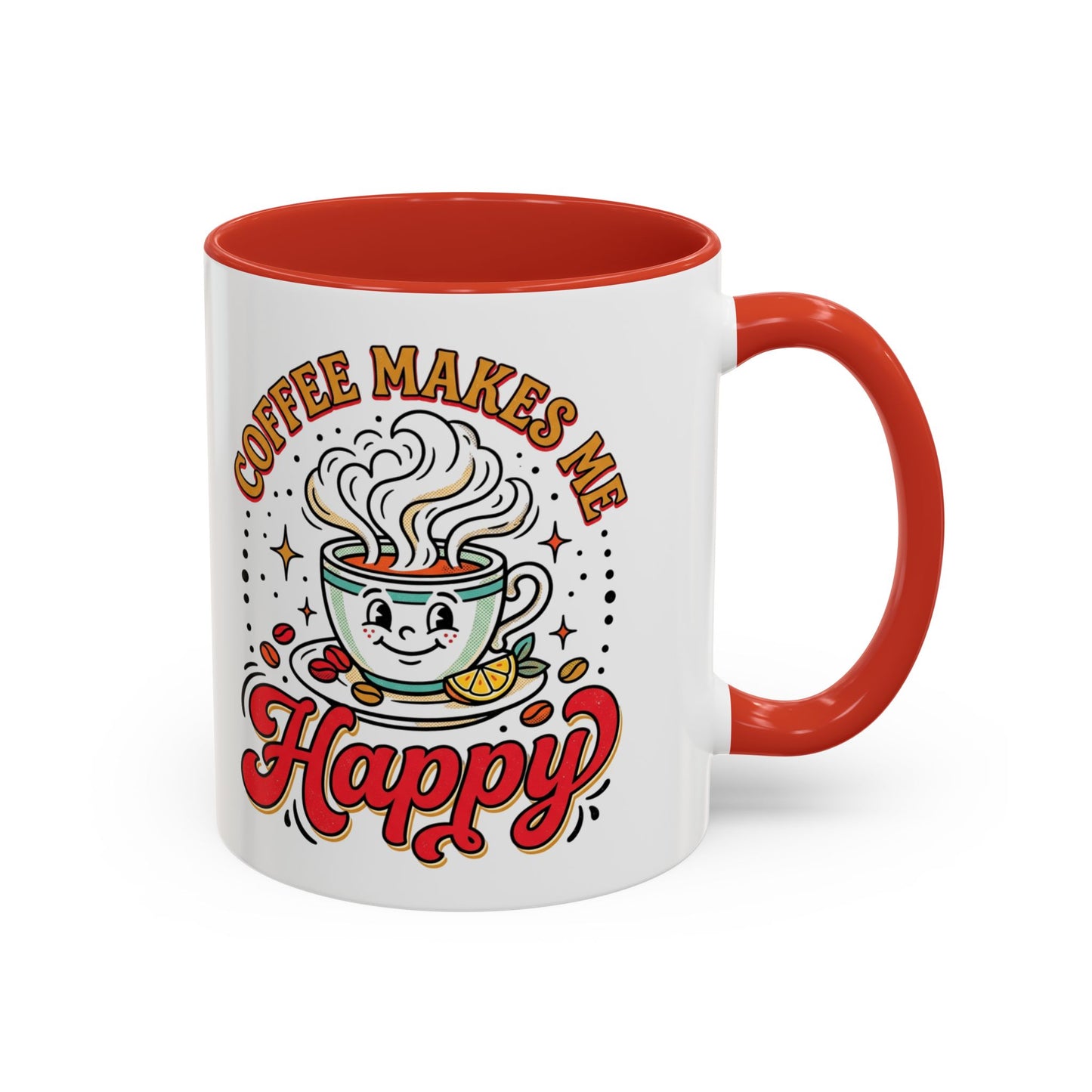 Coffee Mug — "Coffee Makes Me Happy" Cute Retro Accent Mug (11/15oz)
