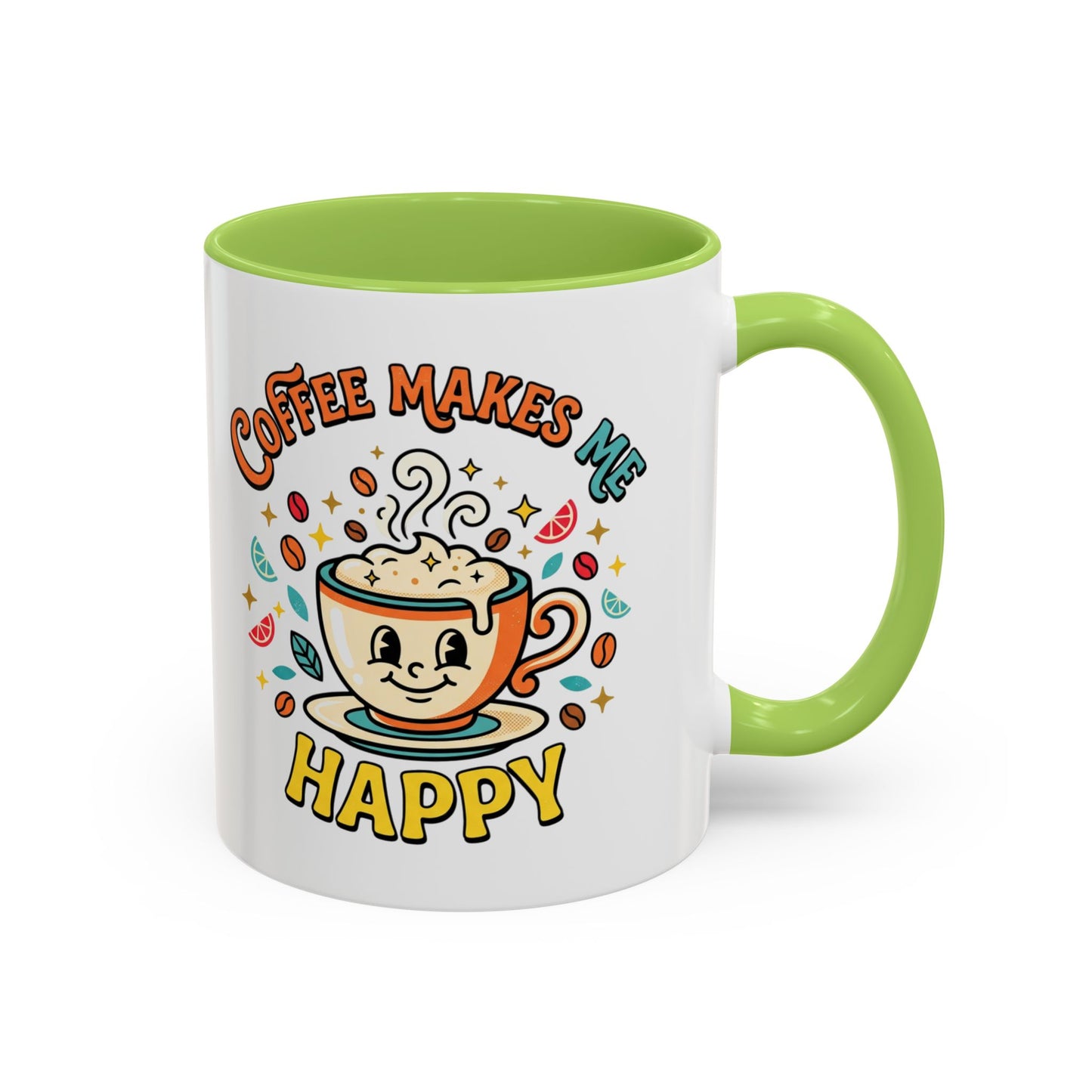 Coffee Mug — "Coffee Makes Me Happy" Cute Retro Accent Mug (11/15oz)