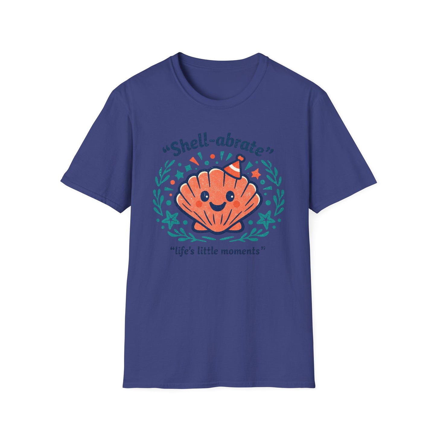Shell-abrate Happy Seashell T-Shirt — "life's little moments" Cute Beach Graphic Tee