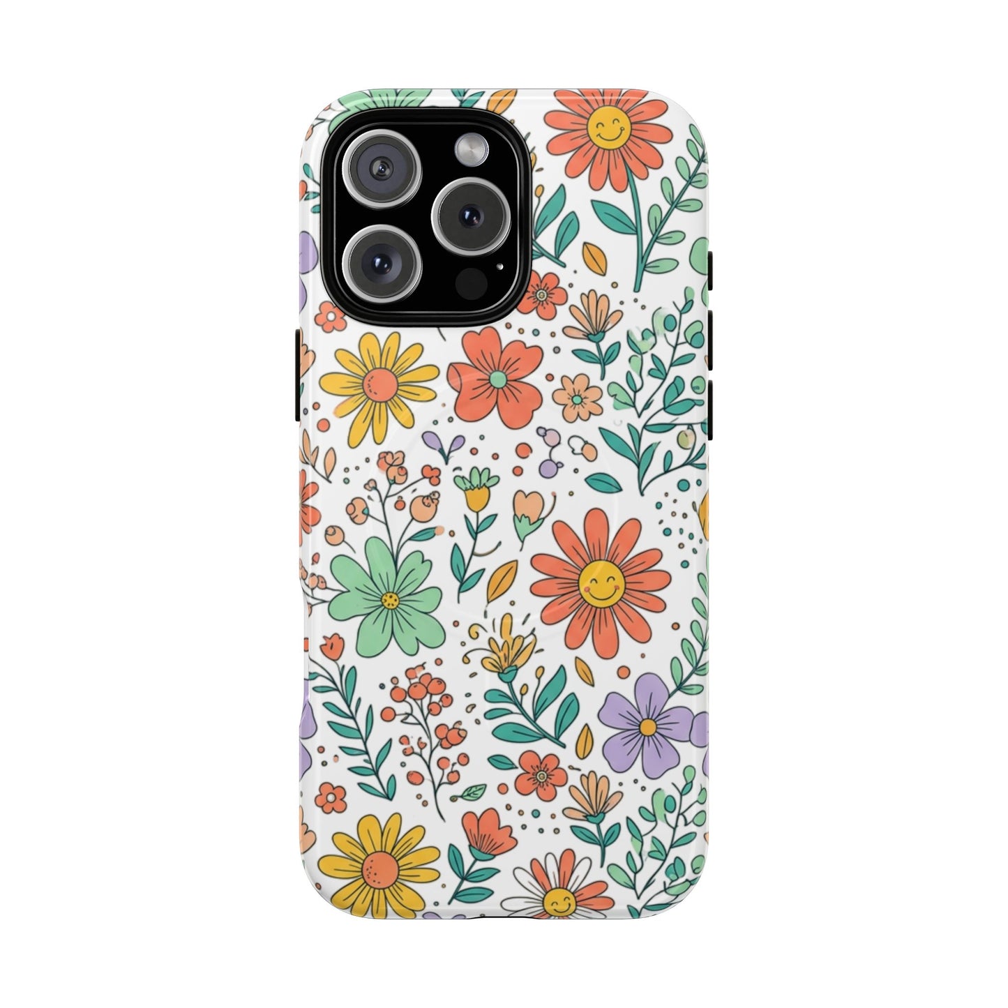 Floral Doodle Tough Magnetic Phone Case – Colorful Wildflower Protection