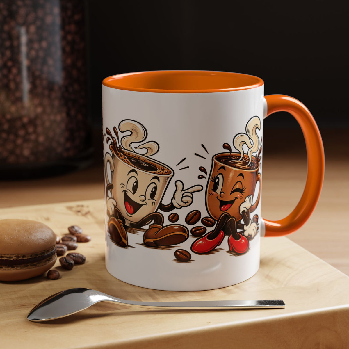 Coffee Cartoon Mug — Cute Dancing Coffee Cups Accent Mug