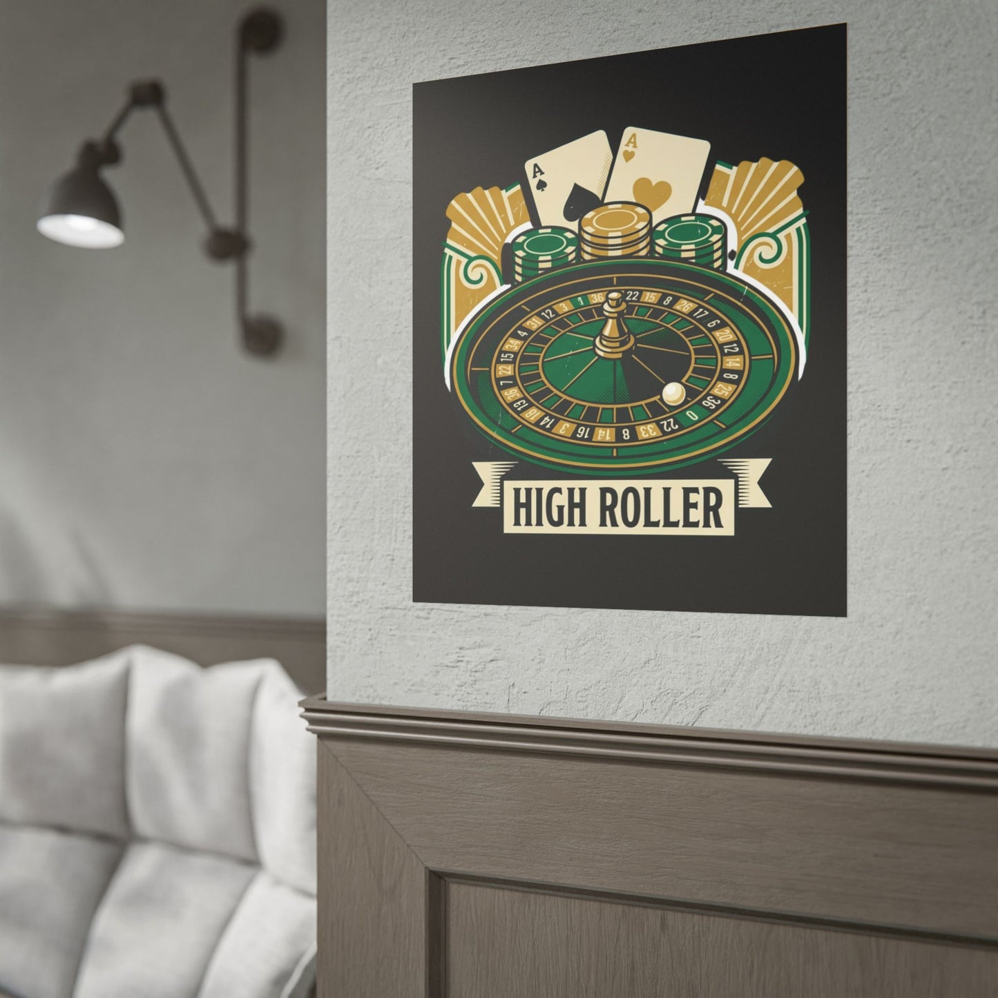 High Roller Casino Poster — Roulette & Cards Wall Art