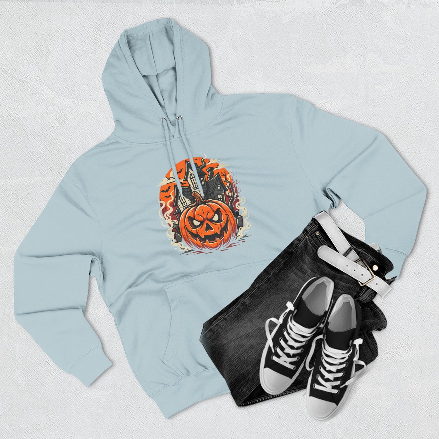 Halloween Pumpkin Hoodie — Jack-O'-Lantern Haunted House Fleece Hoodie