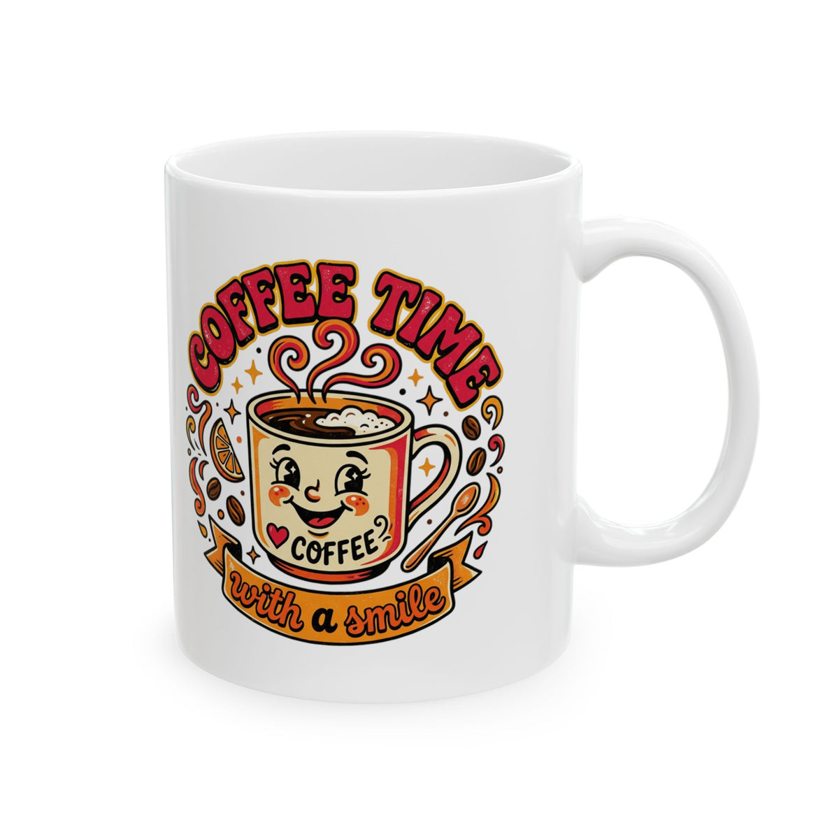 Coffee Time Ceramic Mug (11oz/15oz) – Retro Coffee Cup Design