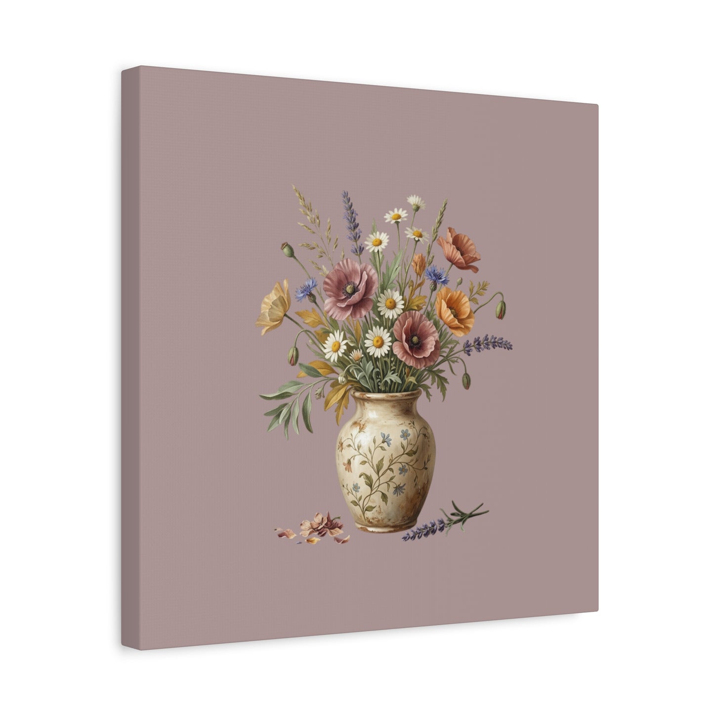 Botanical Vase Floral Canvas Print — Vintage Wildflower Wall Art