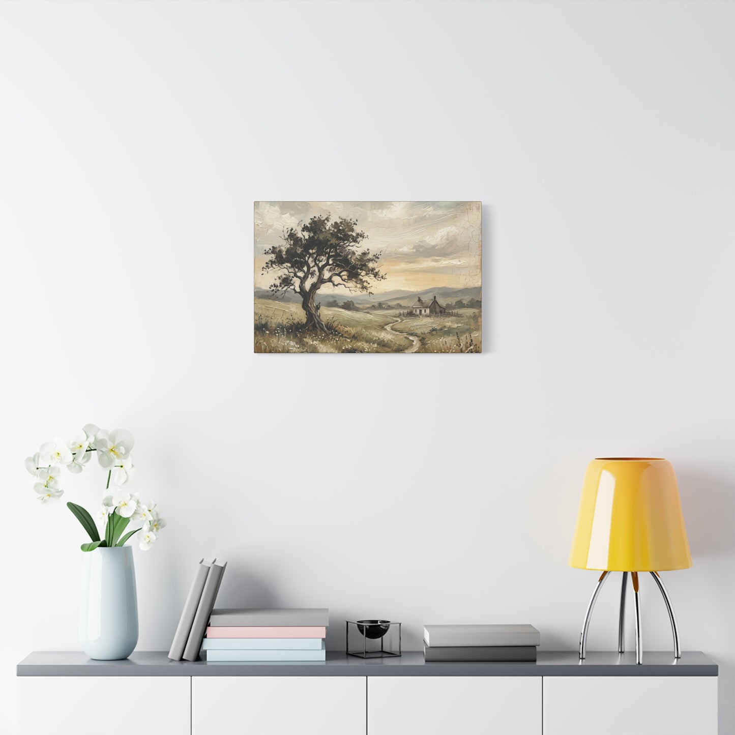 Rustic Countryside Canvas Wall Art — Serene Landscape Matte Stretched Canvas Print