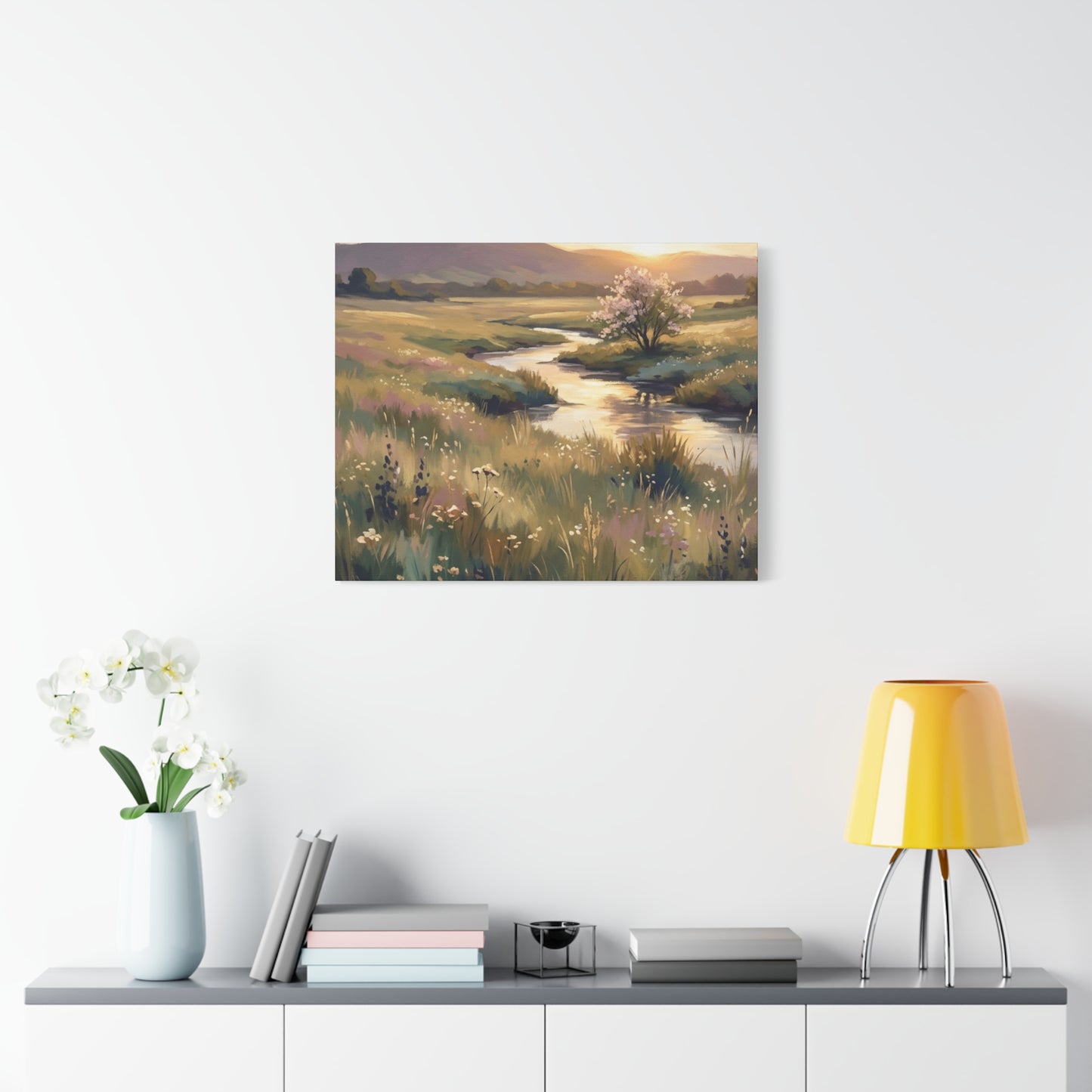 Serene Meadow Stream Matte Canvas Art — Stretched Wall Decor