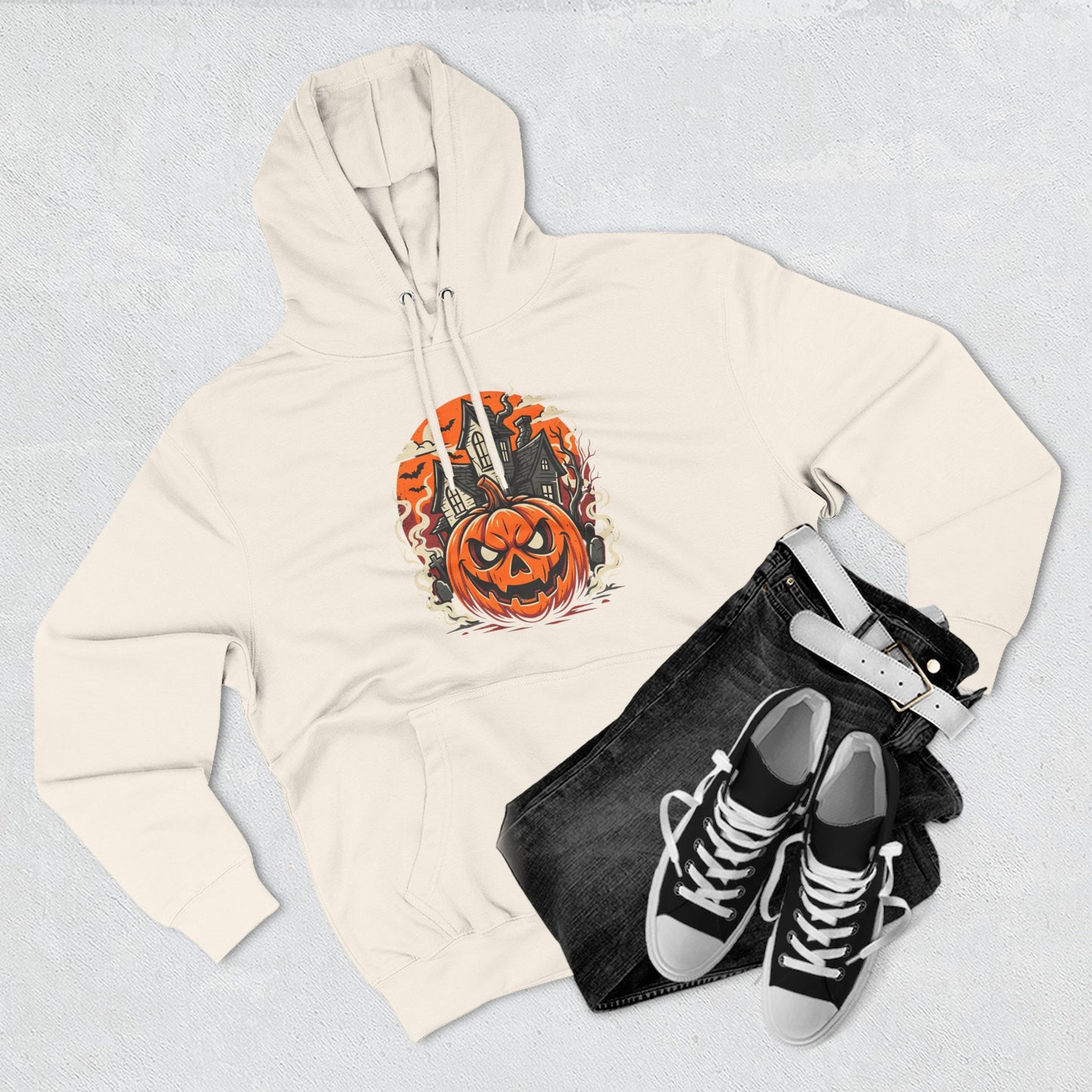 Halloween Pumpkin Hoodie — Jack-O'-Lantern Haunted House Fleece Hoodie