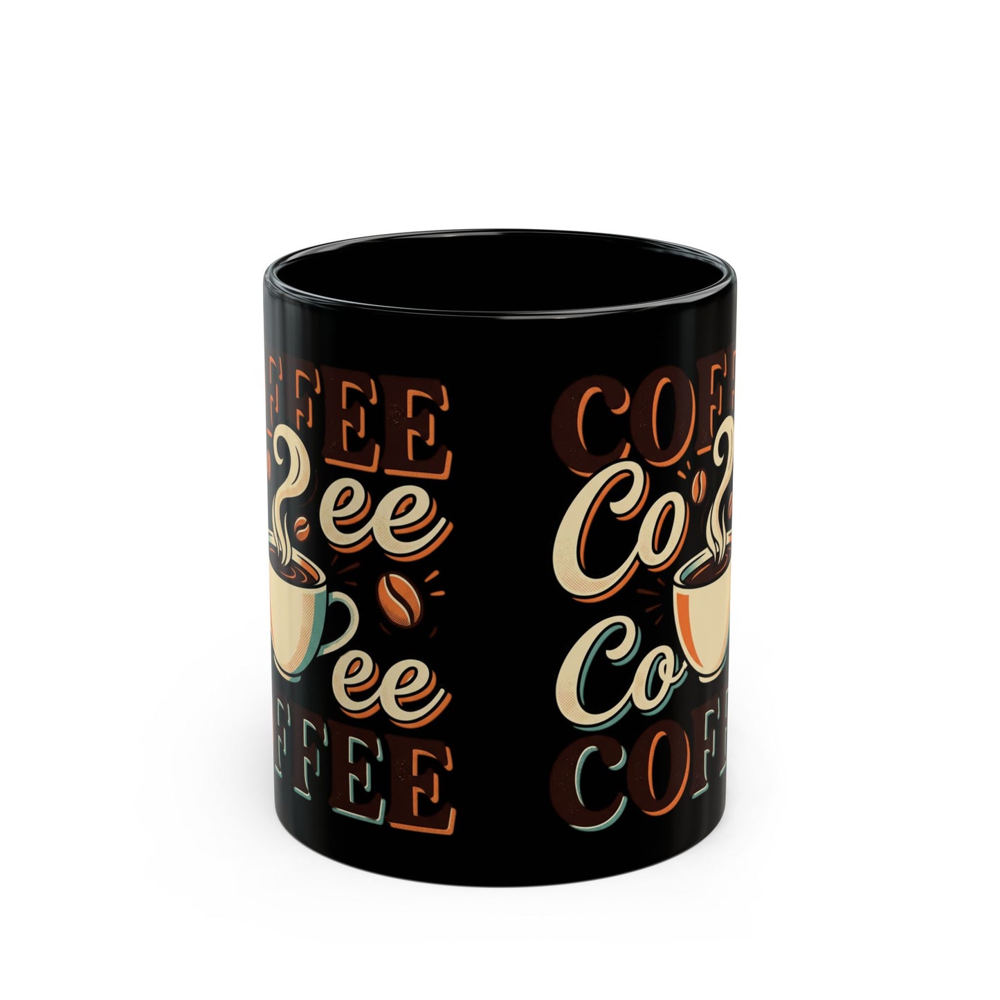 Coffee Lovers Black Mug — Retro 'Coffee' Typography with Steaming Cup (11oz & 15oz)