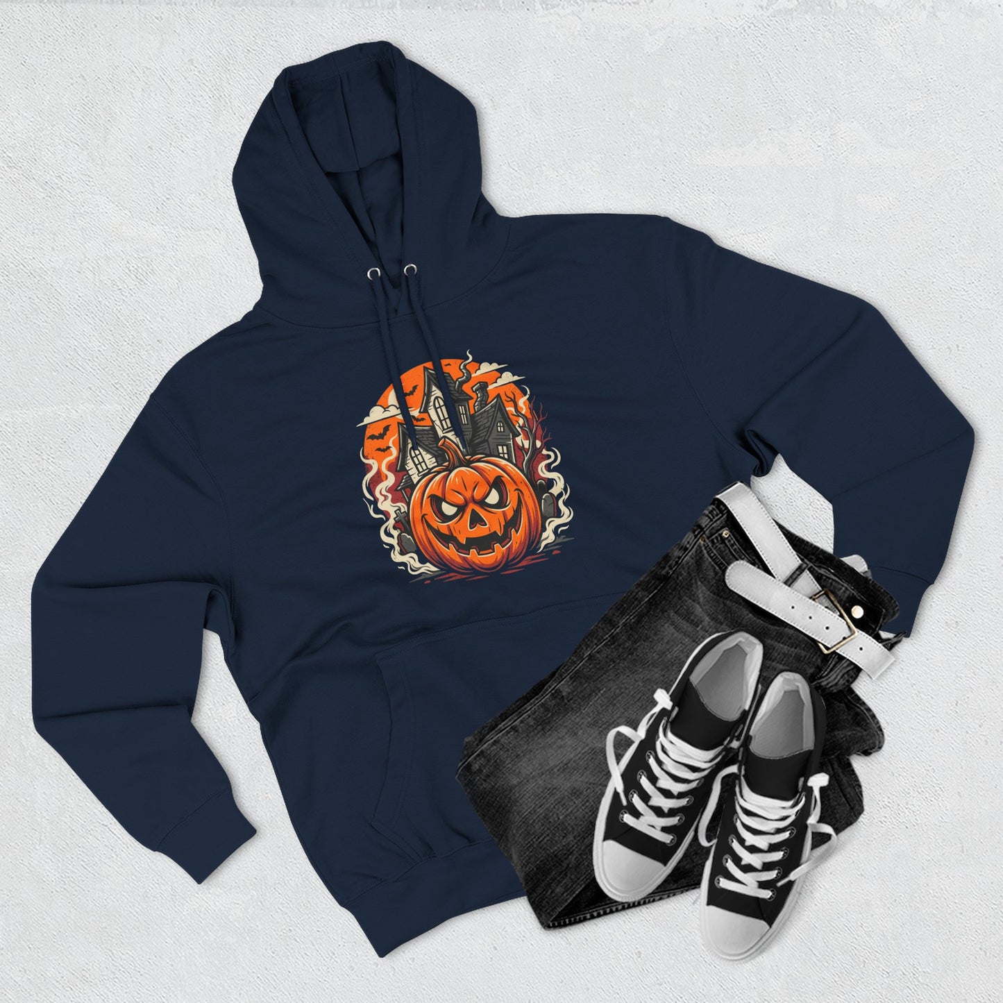Halloween Pumpkin Hoodie — Jack-O'-Lantern Haunted House Fleece Hoodie