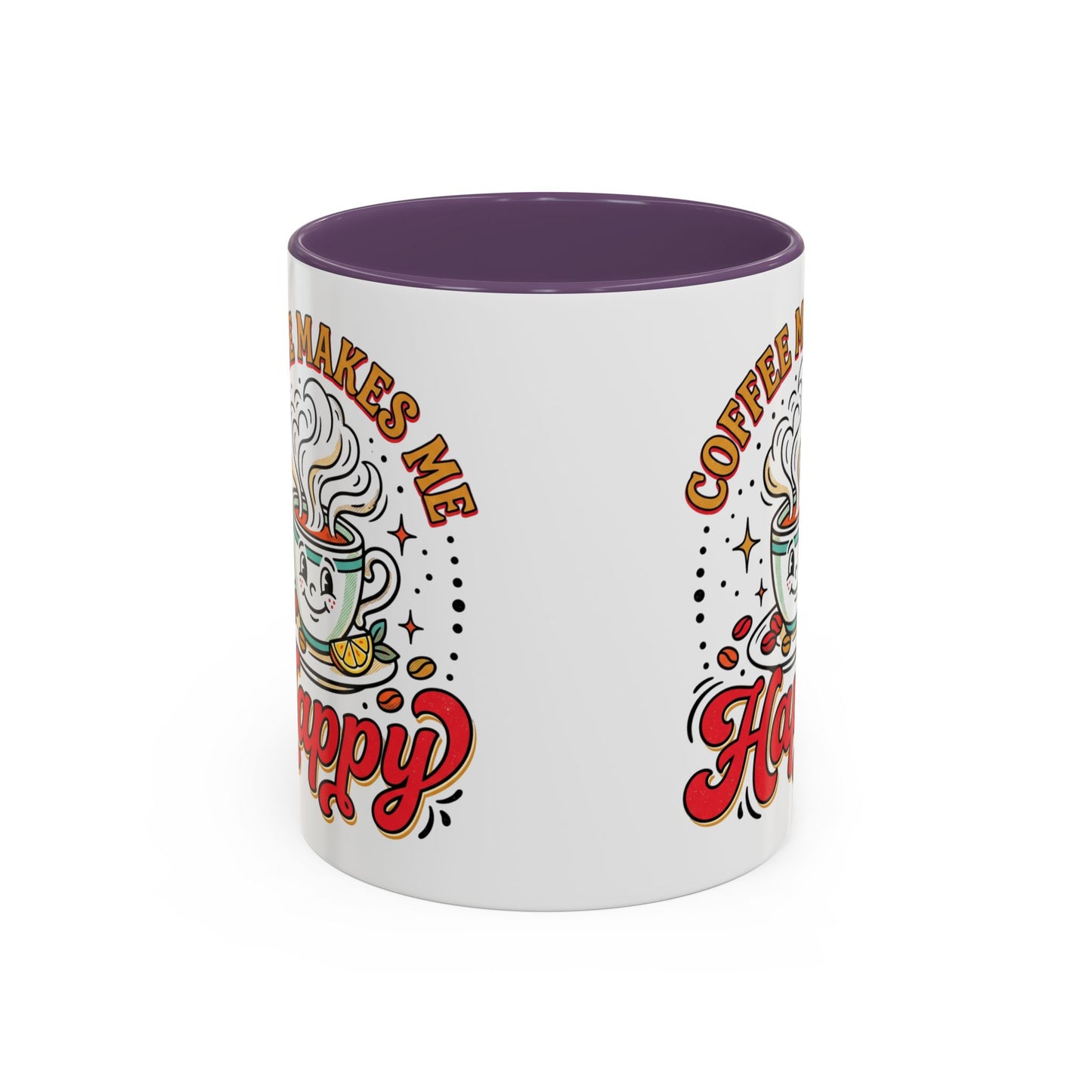 Coffee Mug — "Coffee Makes Me Happy" Cute Retro Accent Mug (11/15oz)