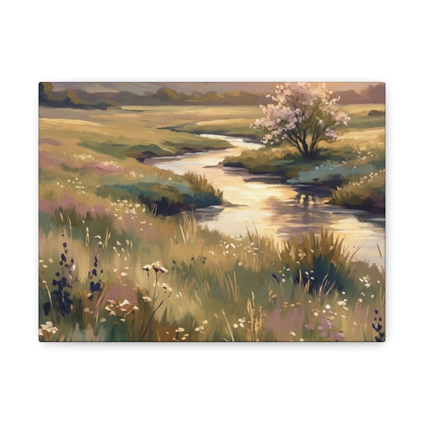 Serene Meadow Stream Matte Canvas Art — Stretched Wall Decor