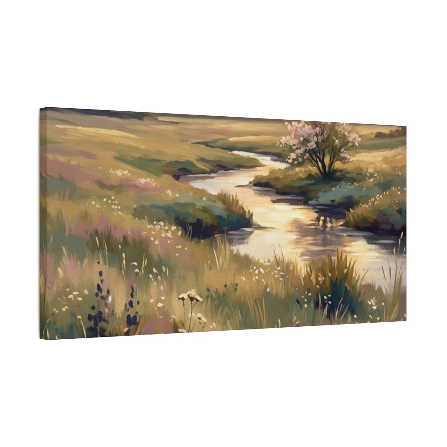Serene Meadow Stream Matte Canvas Art — Stretched Wall Decor