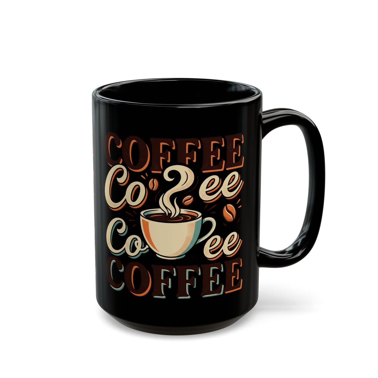 Coffee Lovers Black Mug — Retro 'Coffee' Typography with Steaming Cup (11oz & 15oz)