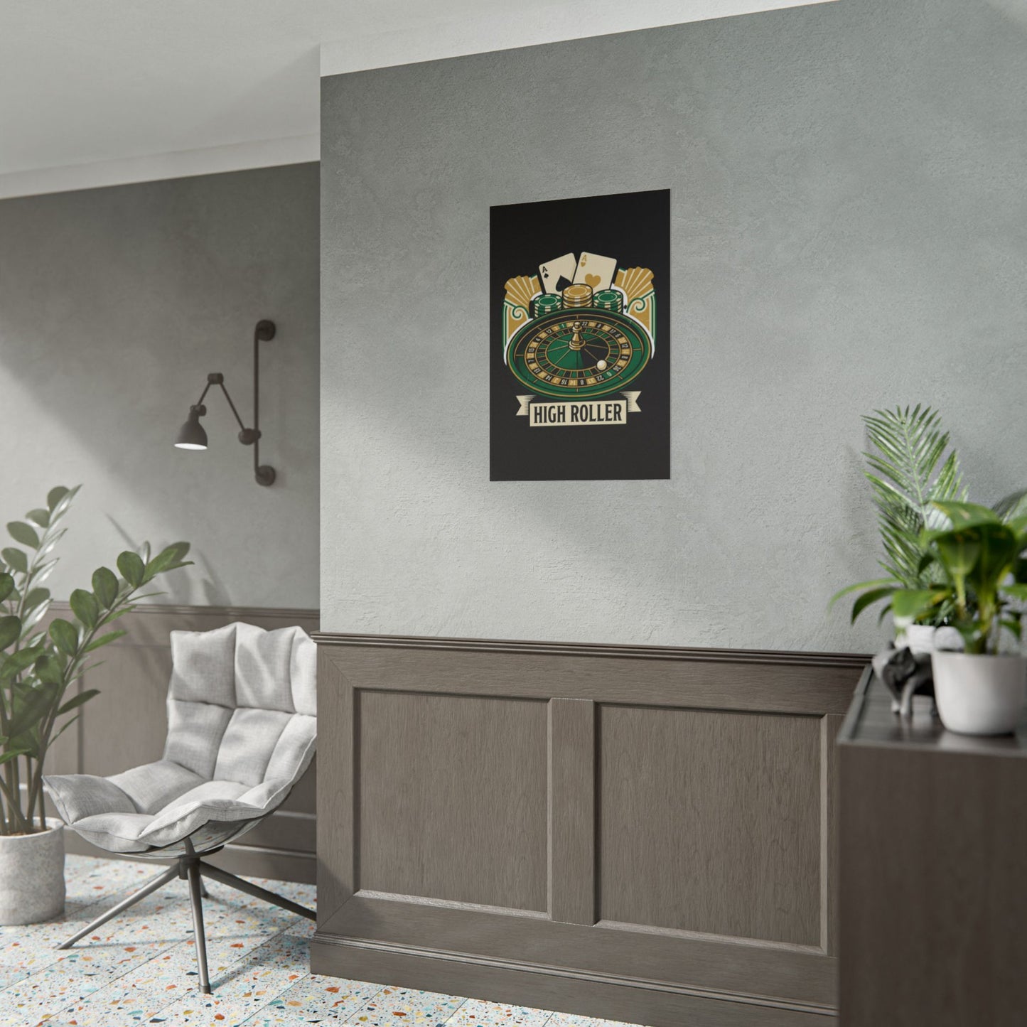 High Roller Casino Poster — Roulette & Cards Wall Art