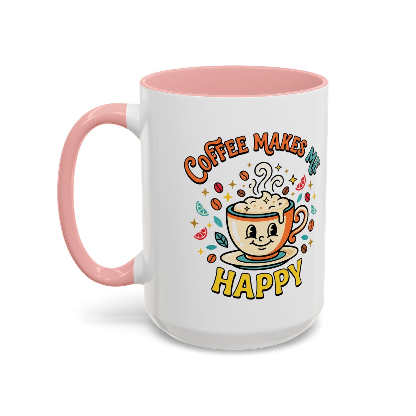 Coffee Mug — "Coffee Makes Me Happy" Cute Retro Accent Mug (11/15oz)